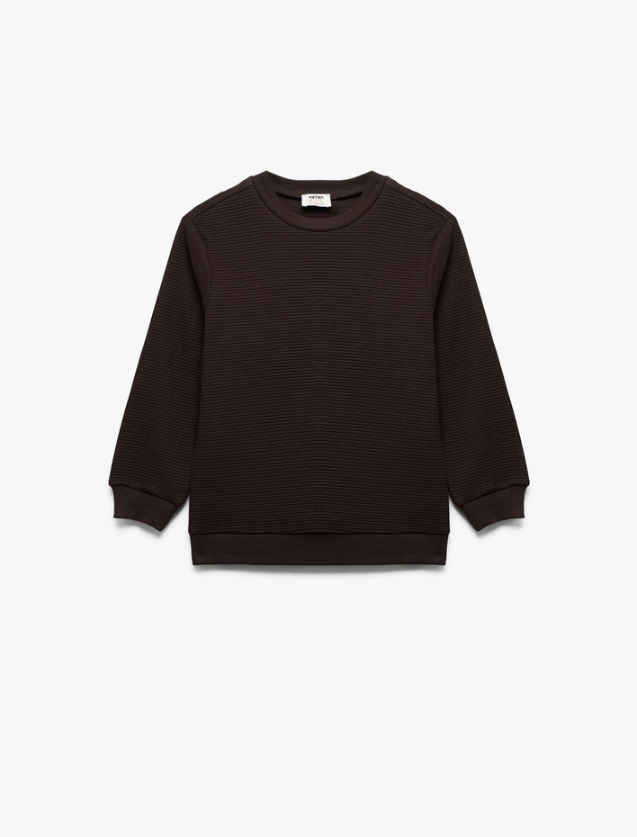 Erkek Çocuk Pamuklu Uzun Kollu Bisiklet Yaka Basic Okul Sweatshirt