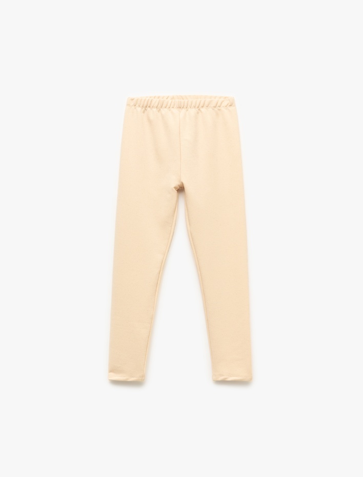 Kız Çocuk Beli Lastikli Pamuk Karışımlı Simli Uzun Tayt