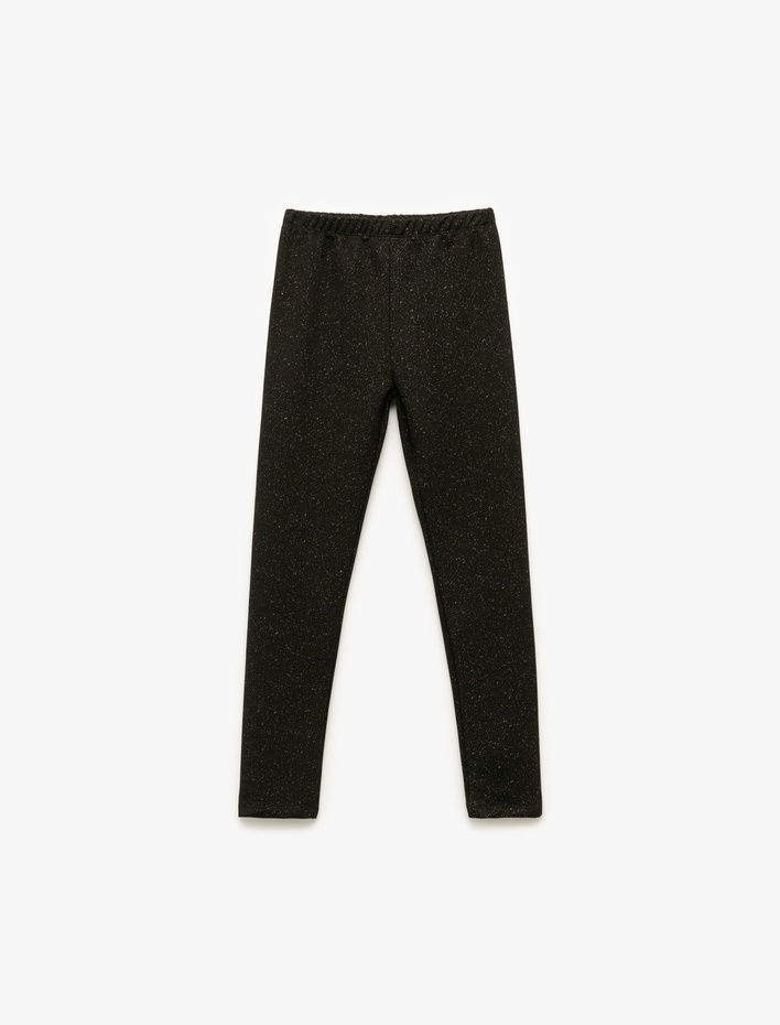 Kız Çocuk Beli Lastikli Pamuk Karışımlı Simli Uzun Tayt