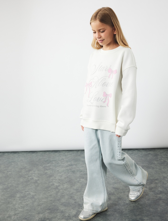 Kız Çocuk Şardonlu Uzun Kollu Bisiklet Yaka Sweatshirt