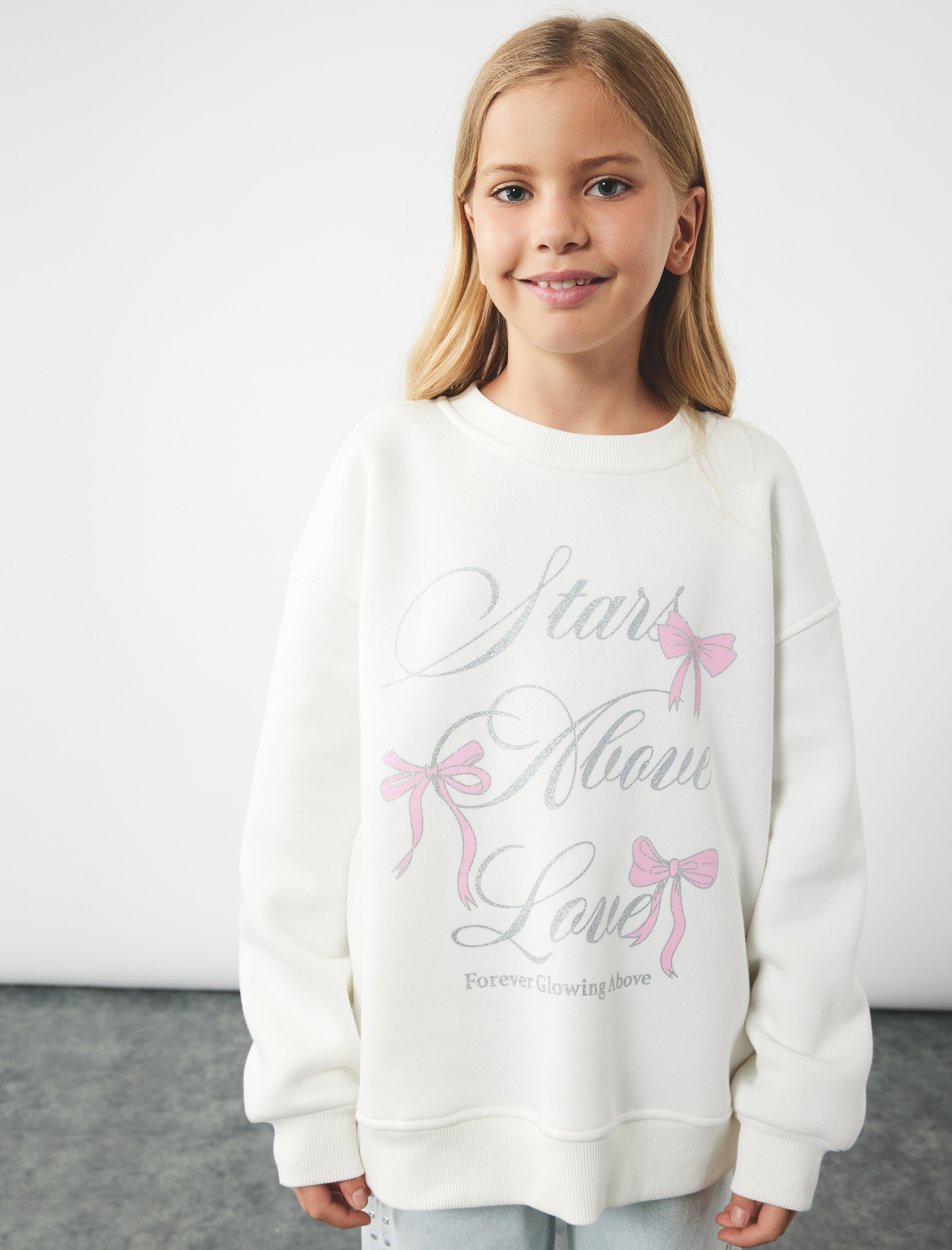  Kız Çocuk Şardonlu Uzun Kollu Bisiklet Yaka Sweatshirt