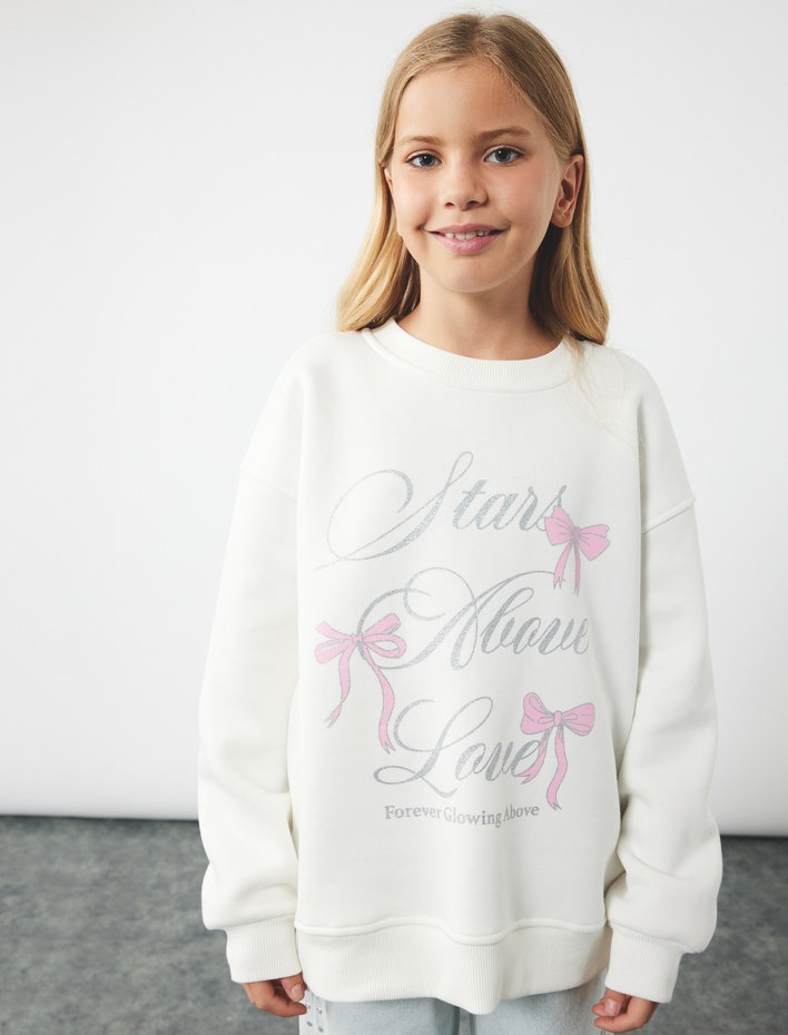 Kız Çocuk Şardonlu Uzun Kollu Bisiklet Yaka Sweatshirt