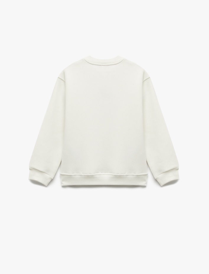 Kız Çocuk Geyik Nakış Detaylı Uzun Kollu Bisiklet Yaka Şardonlu Sweatshirt