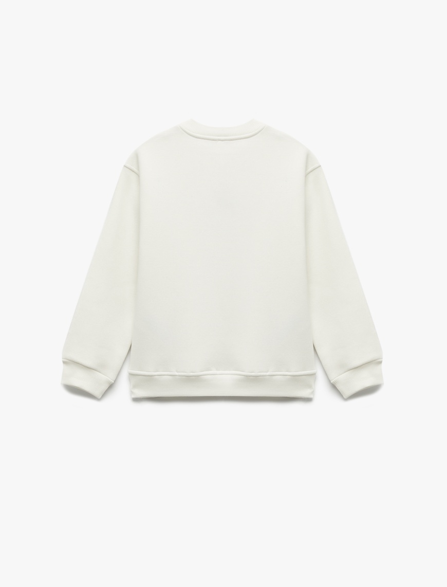  Kız Çocuk Geyik Nakış Detaylı Uzun Kollu Bisiklet Yaka Şardonlu Sweatshirt