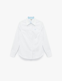 Pamuklu Slim Fit Uzun Kollu İşleme Detaylı Poplin Gömlek