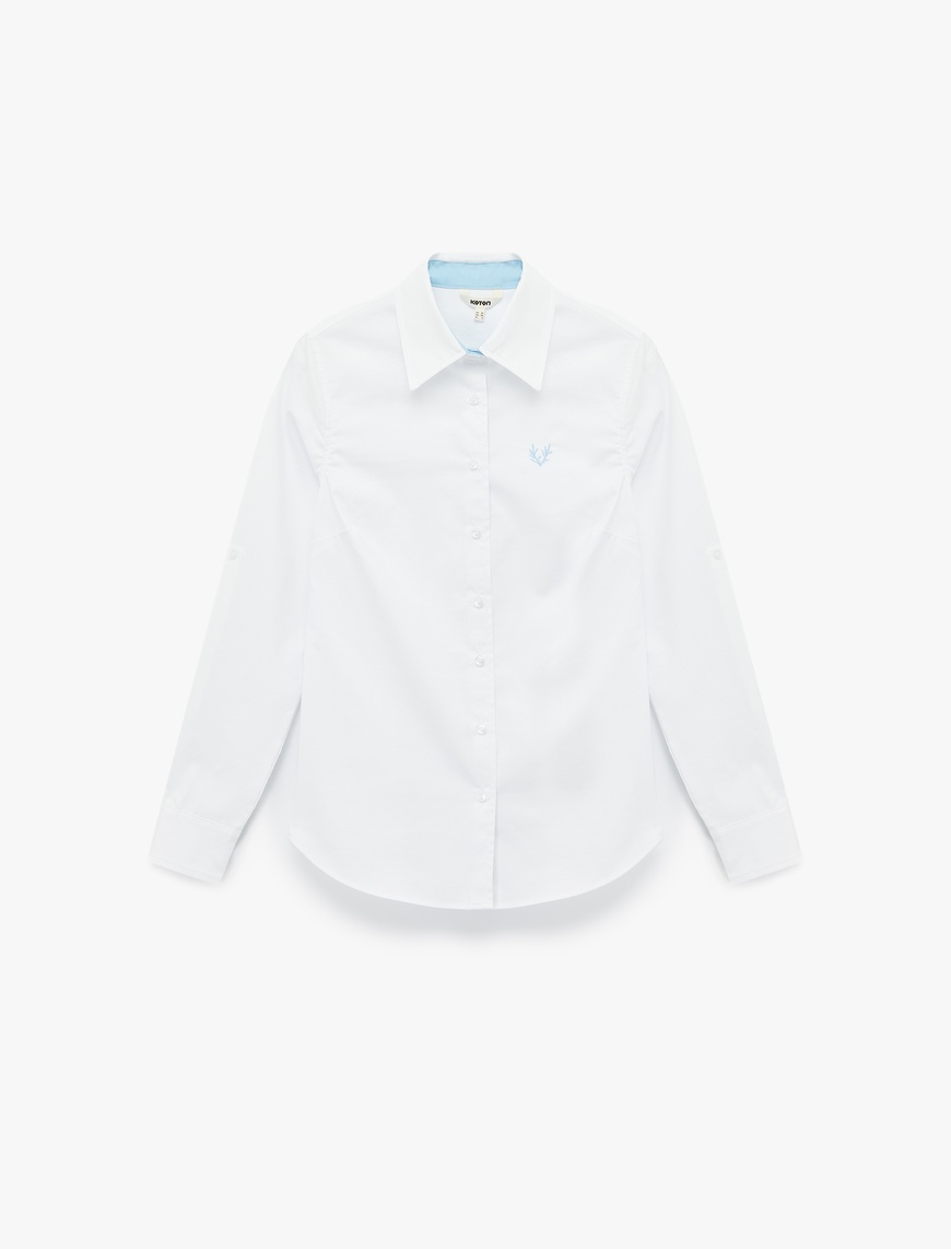   Pamuklu Slim Fit Uzun Kollu İşleme Detaylı Poplin Gömlek