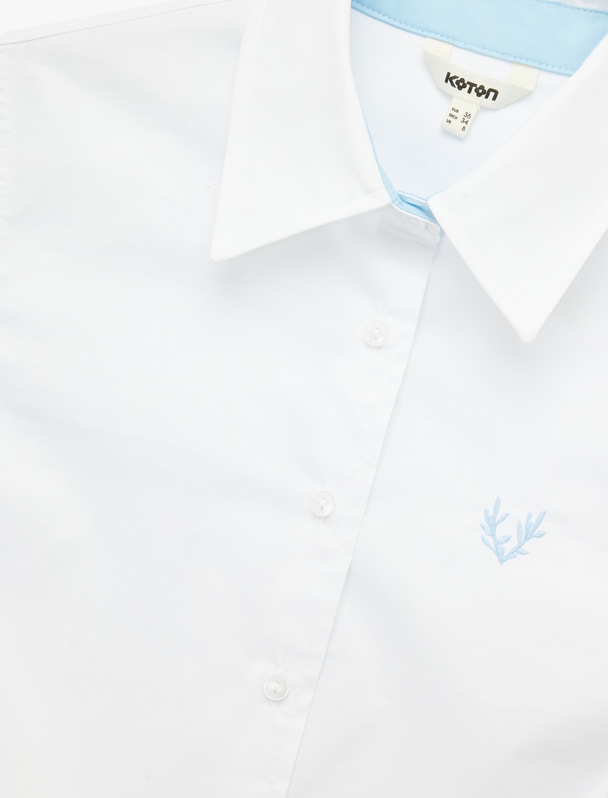   Pamuklu Slim Fit Uzun Kollu İşleme Detaylı Poplin Gömlek