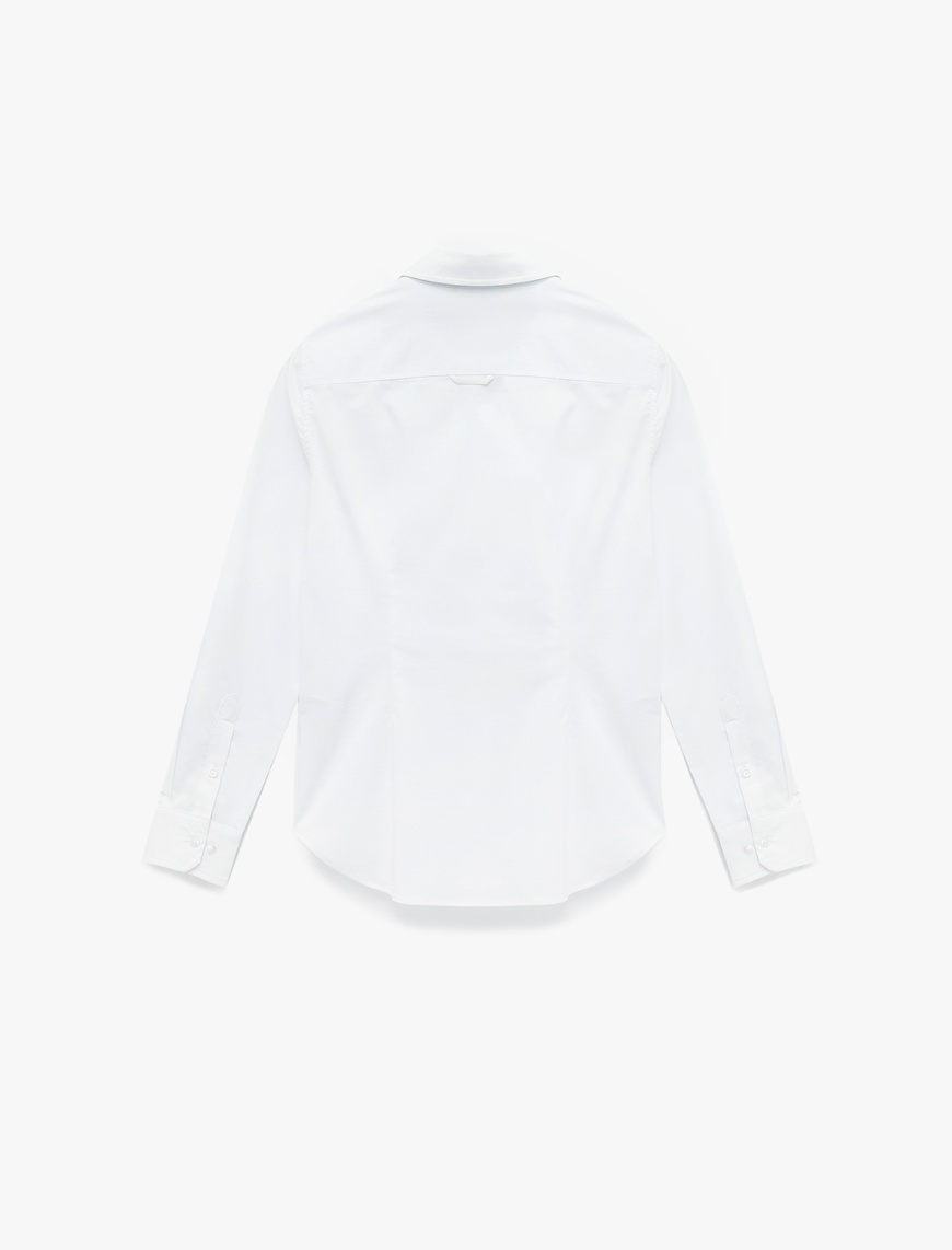   Pamuklu Slim Fit Uzun Kollu İşleme Detaylı Poplin Gömlek