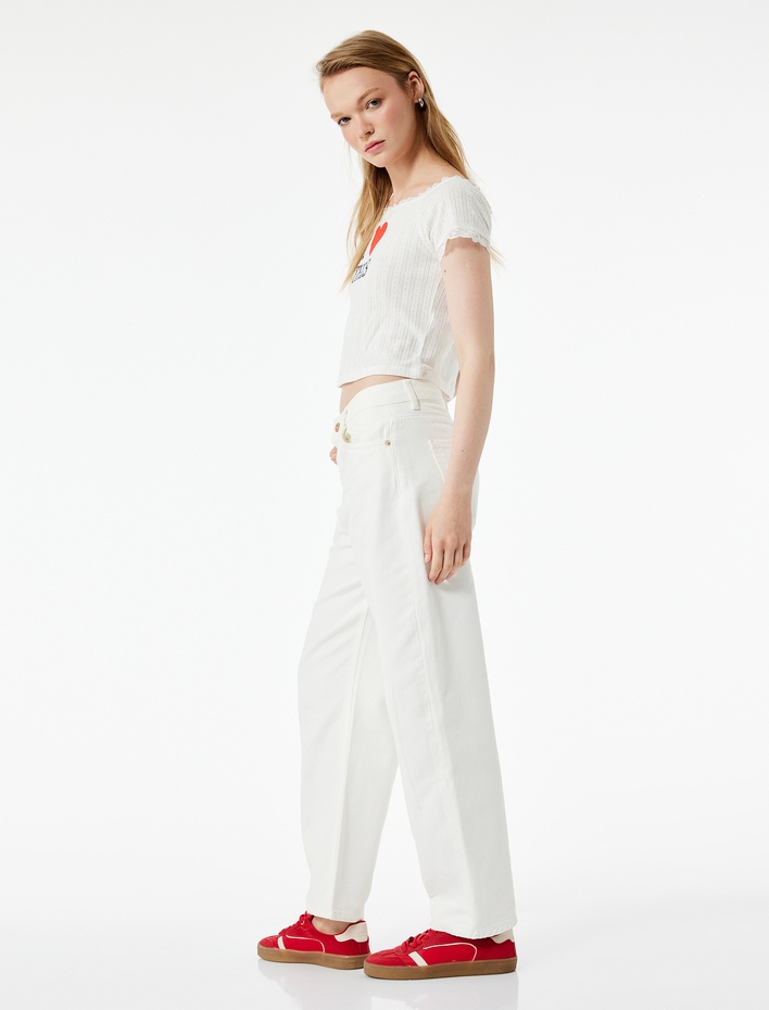  Pamuklu Cep Detaylı Rahat Kesim Barrel Fit Jean Pantolon