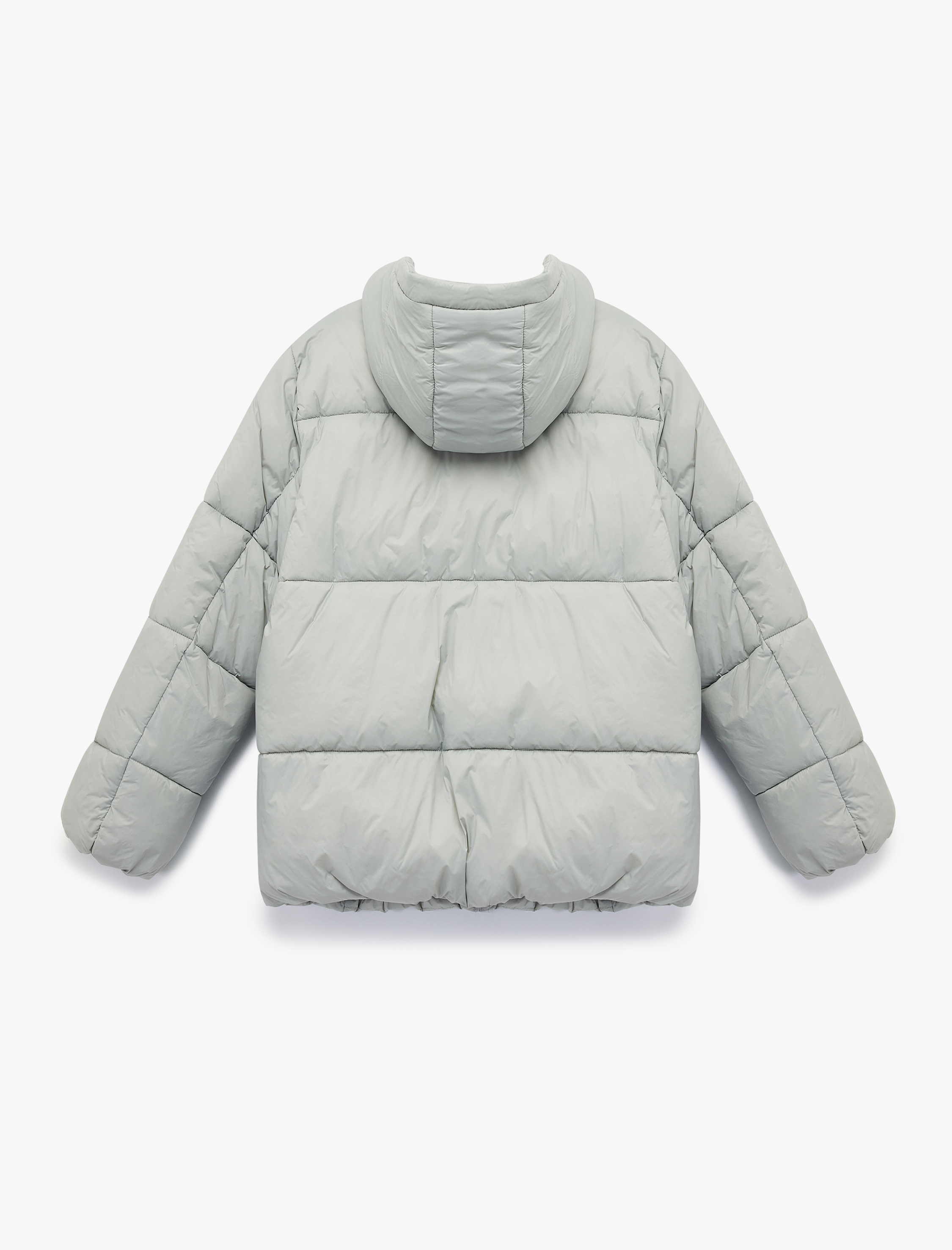   Kapüşonlu Uzun Kollu Cepli Fermuarlı Şişme Mont