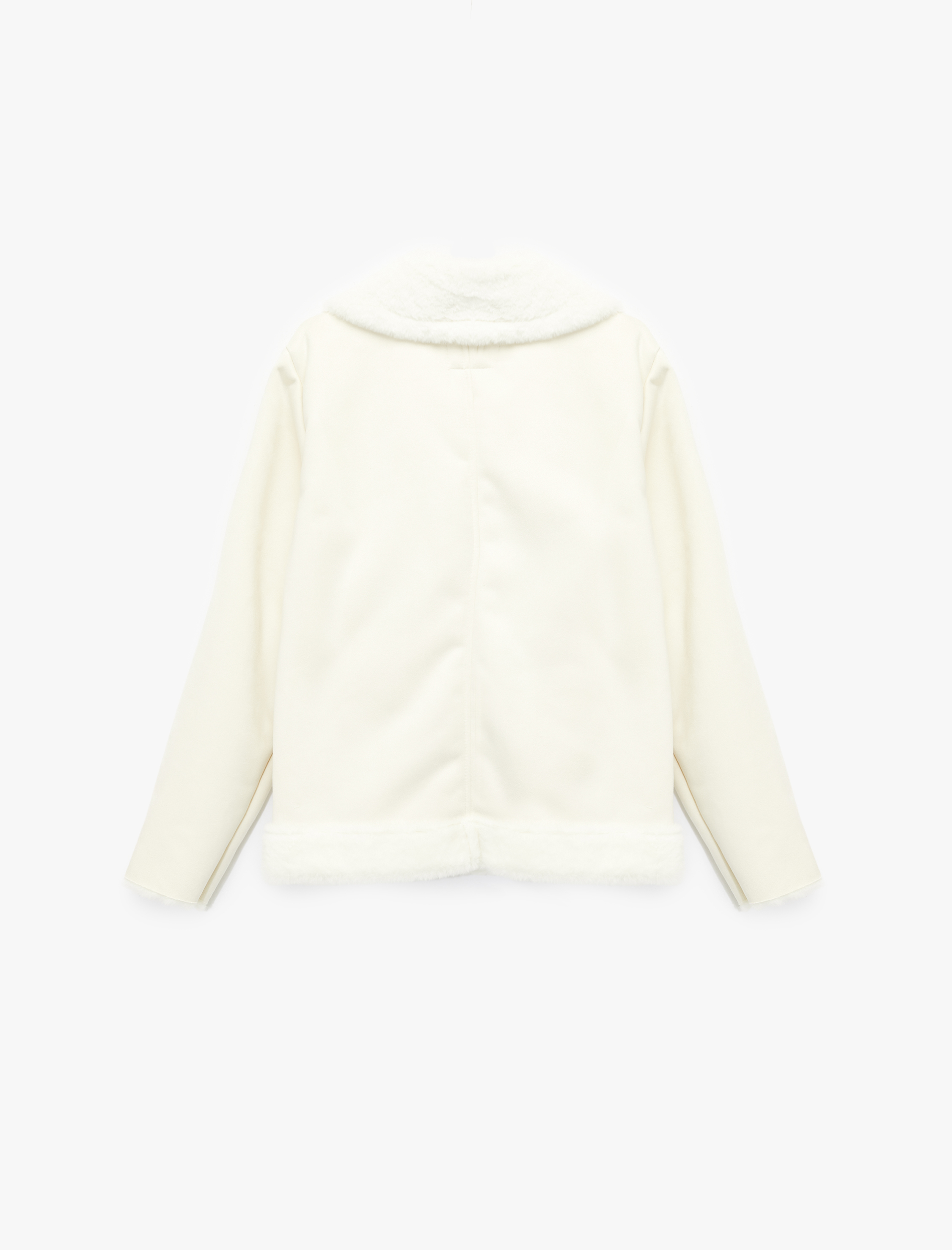   Suni Kürklü Yaka Fermuarlı Cepli Süet Görünümlü Biker Ceket