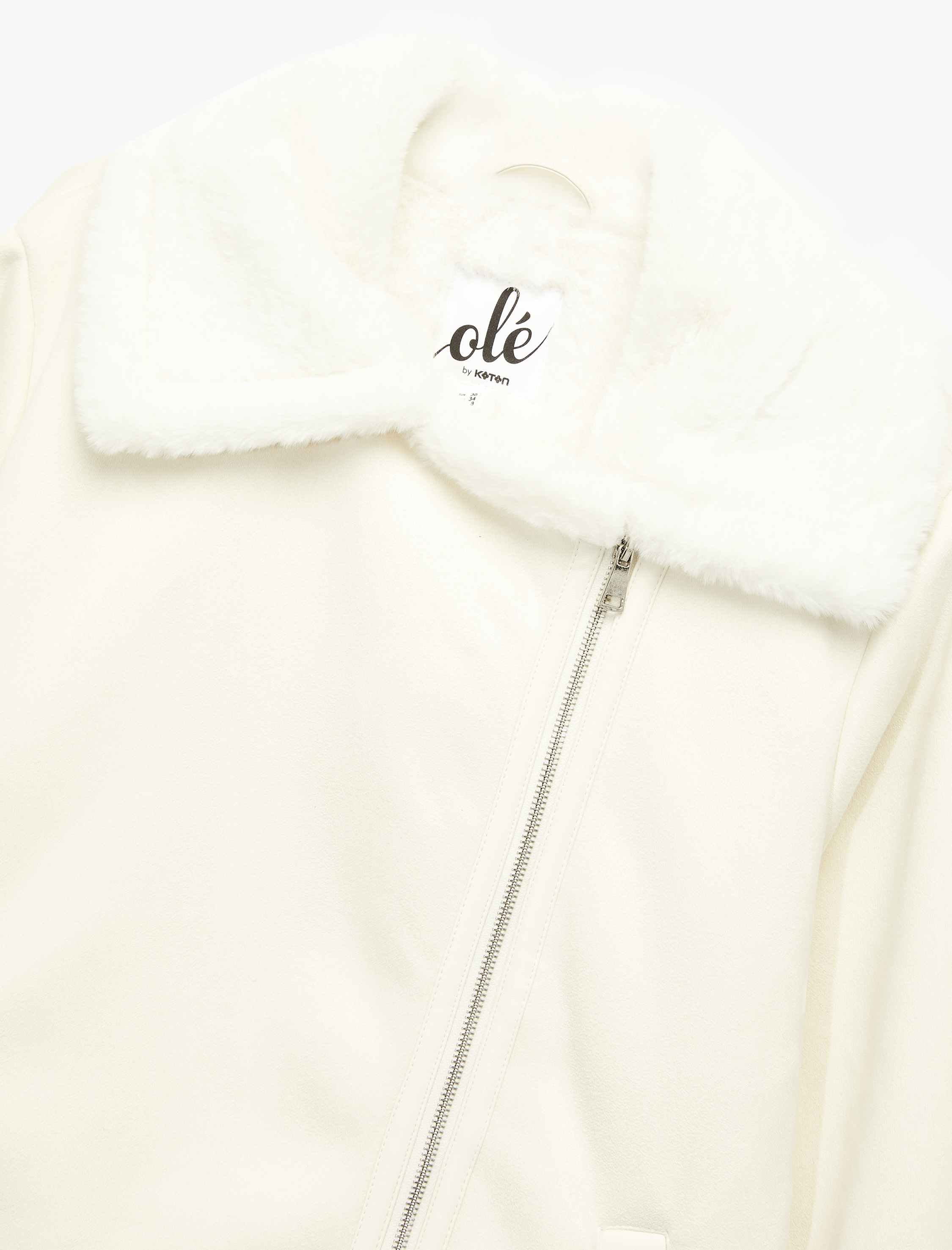   Suni Kürklü Yaka Fermuarlı Cepli Süet Görünümlü Biker Ceket