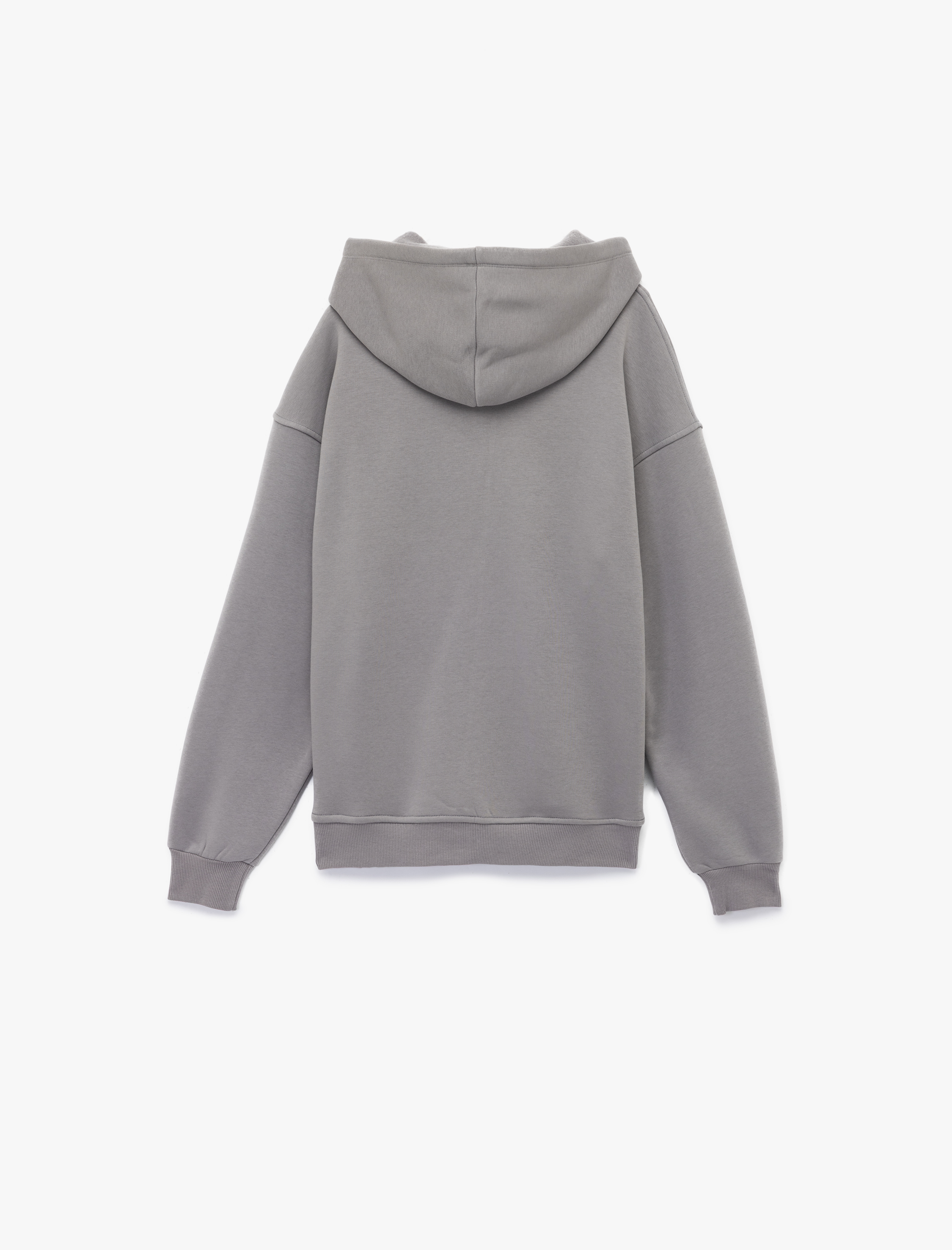   Uzun Kollu Kapüşonlu Şardonlu Fermuarlı Baskılı Oversize Sweatshirt