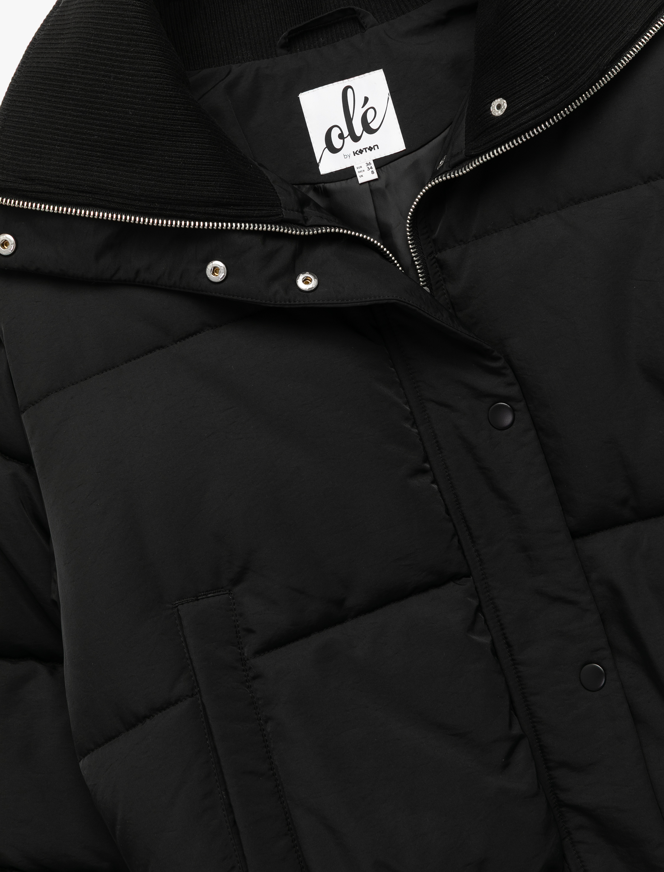 Fermuarlı Cep Detaylı Uzun Kollu Geniş Yaka Anorak Şişme Mont
