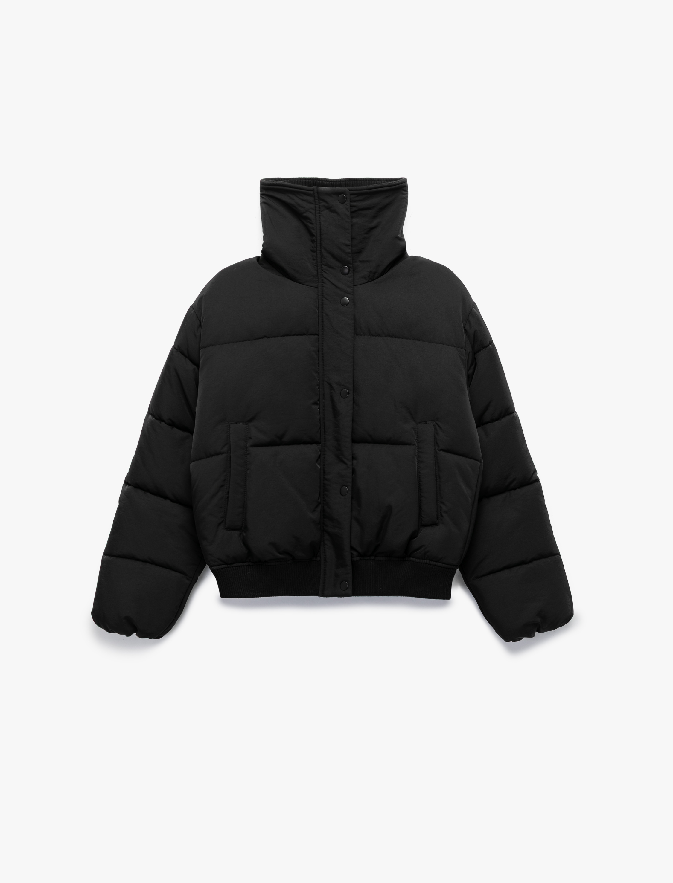 Fermuarlı Cep Detaylı Uzun Kollu Geniş Yaka Anorak Şişme Mont