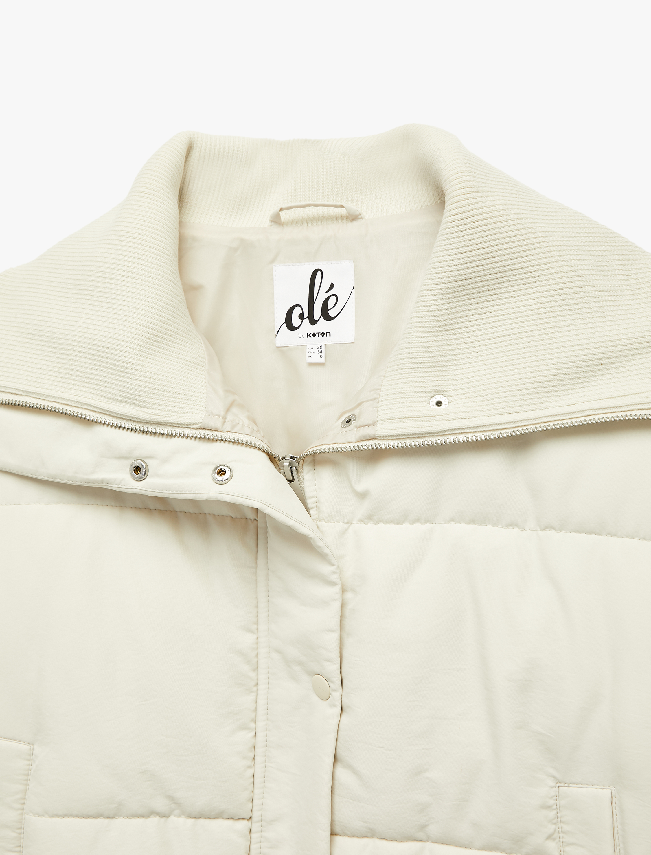 Fermuarlı Cep Detaylı Uzun Kollu Geniş Yaka Anorak Şişme Mont