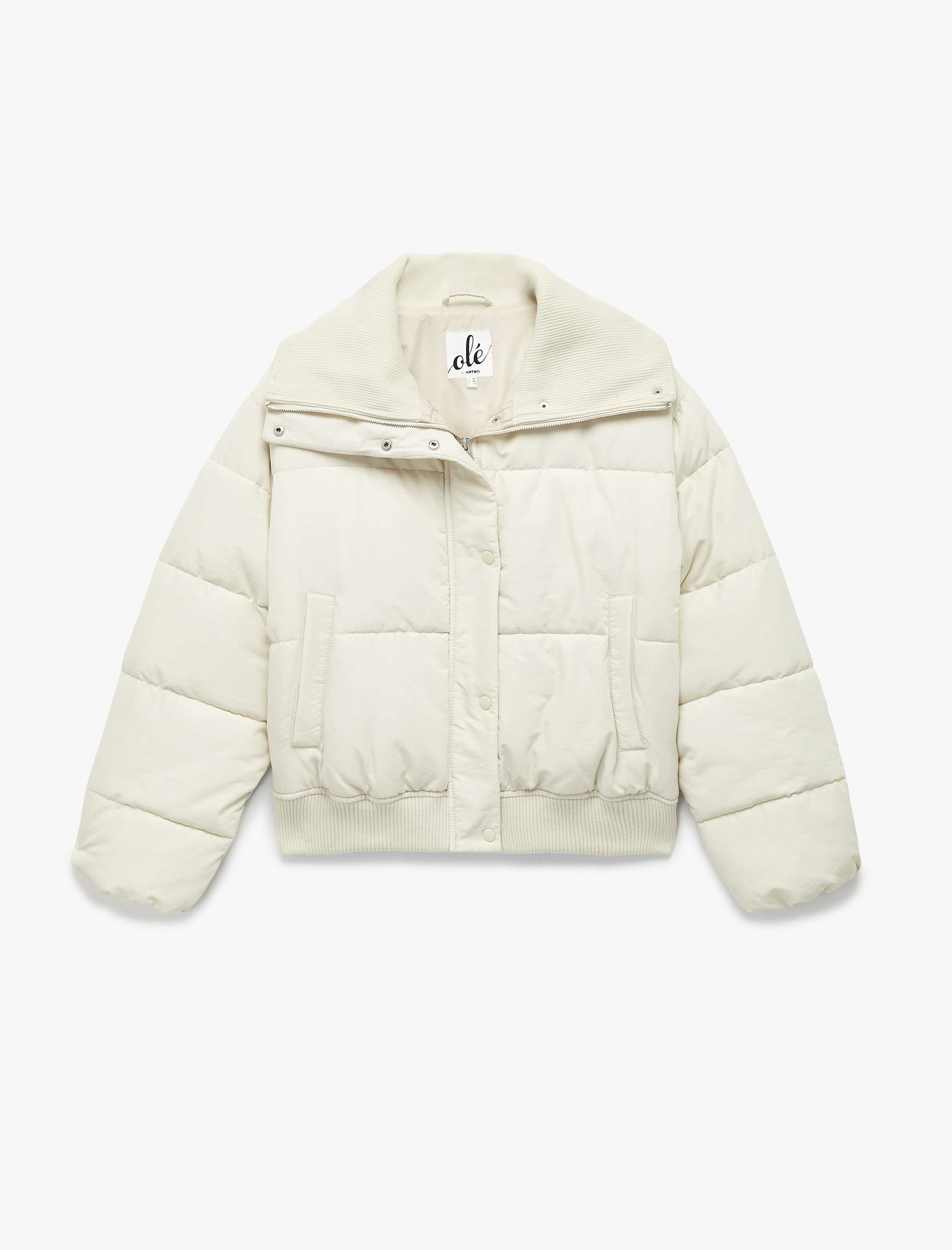 Fermuarlı Cep Detaylı Uzun Kollu Geniş Yaka Anorak Şişme Mont