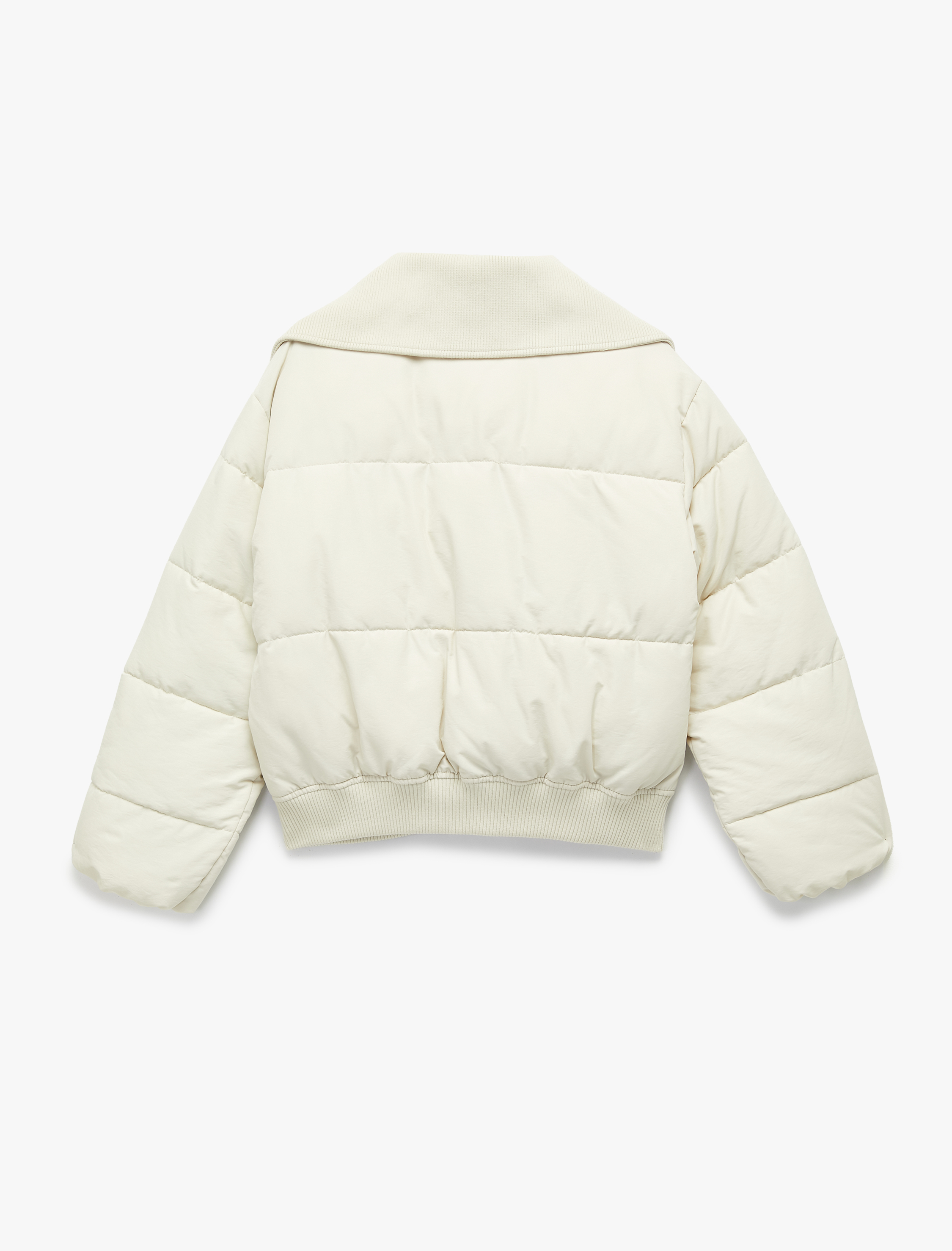 Fermuarlı Cep Detaylı Uzun Kollu Geniş Yaka Anorak Şişme Mont