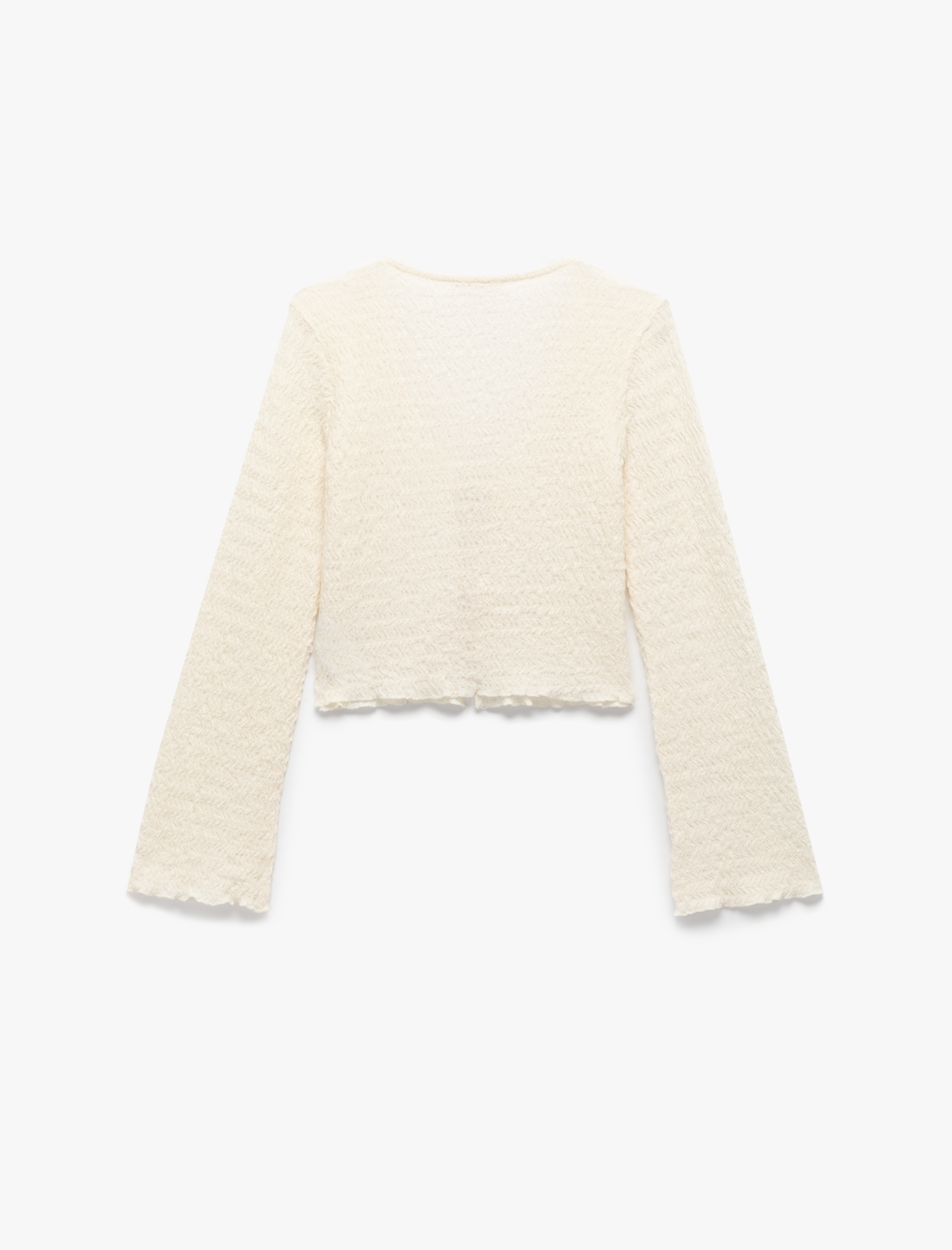 Slim Fit Bürümcük Uzun Kollu V Yaka Bağlama Detaylı Bluz