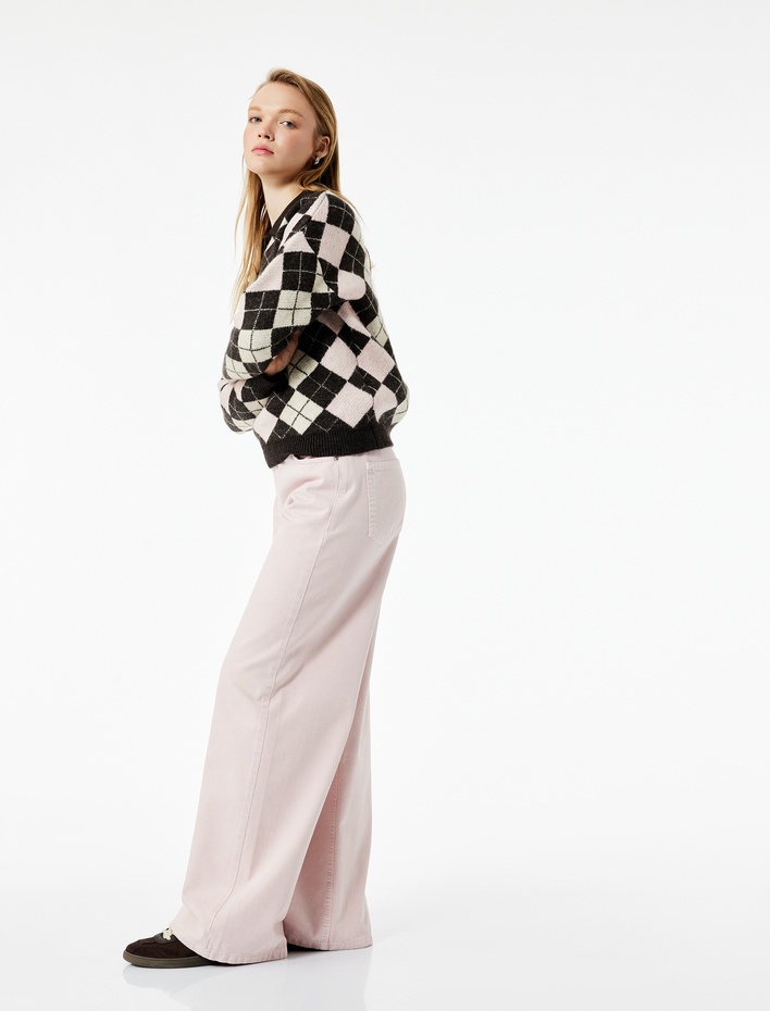  Pamuklu Bol Kesim Geniş Paça Jean Pantolon - Loose Straight Fit Jean