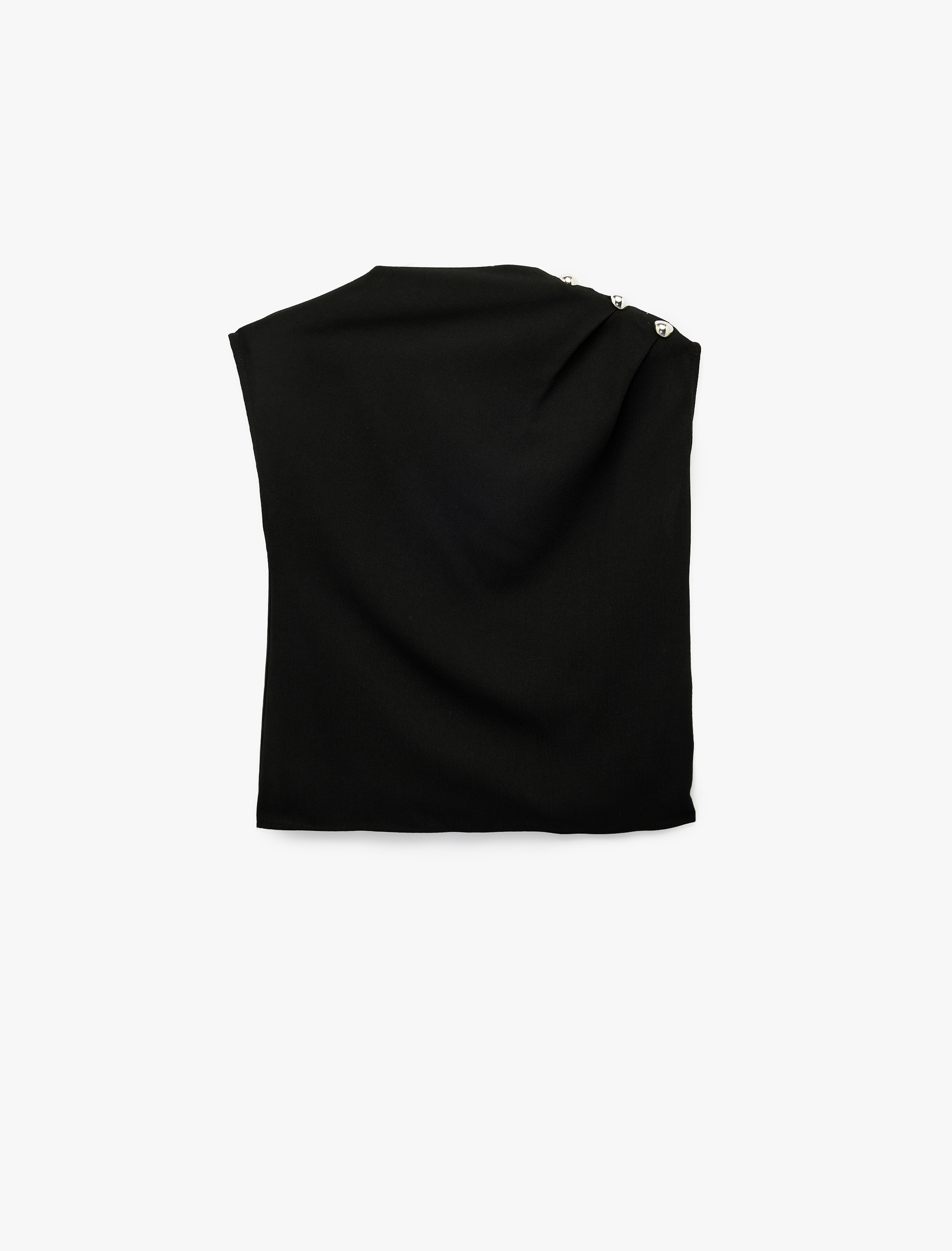   Rahat Kalıp Aksesuar Detaylı Bisiklet Yaka Kolsuz Bluz