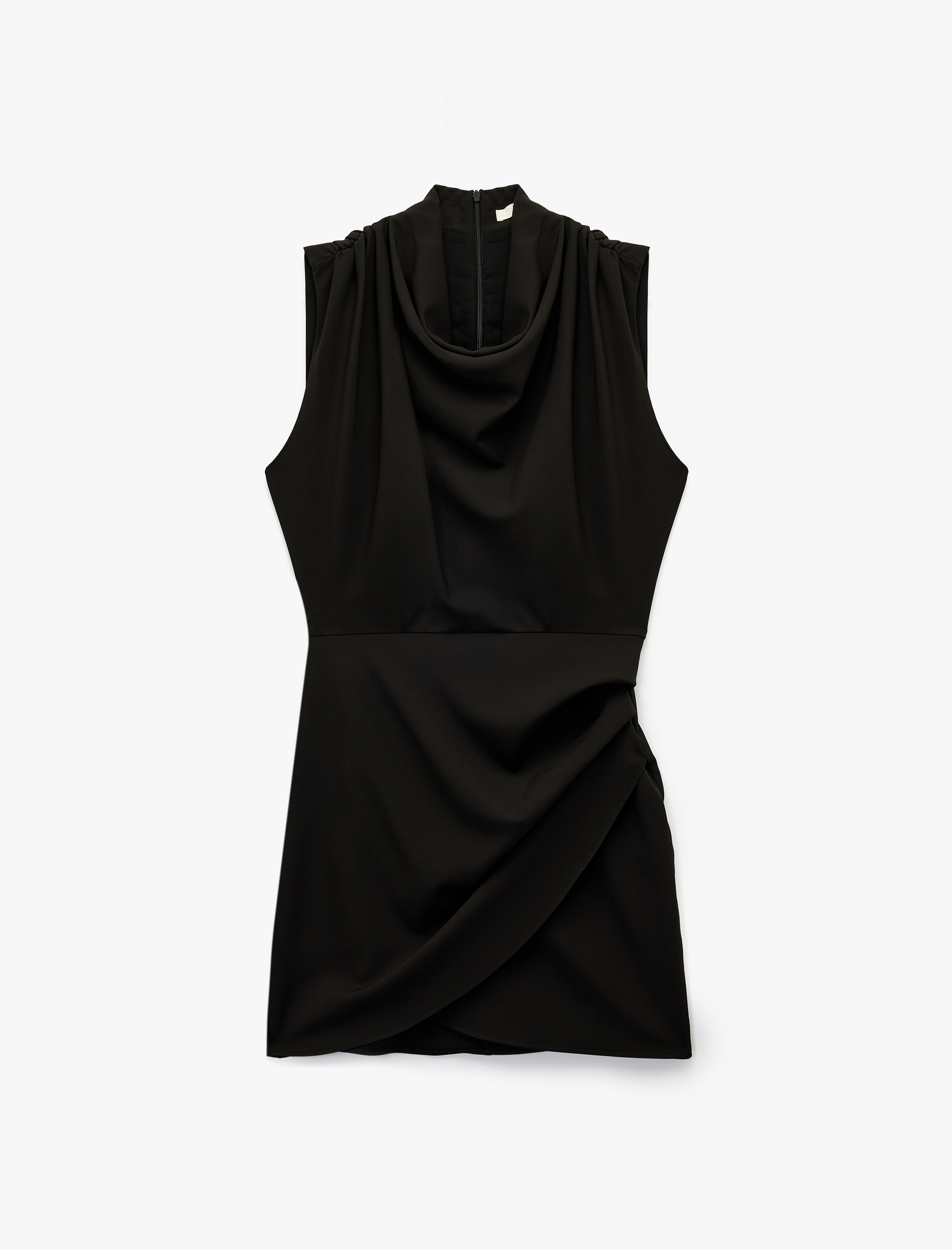   Drapeli Kolsuz Degaje Yaka Mini Elbise