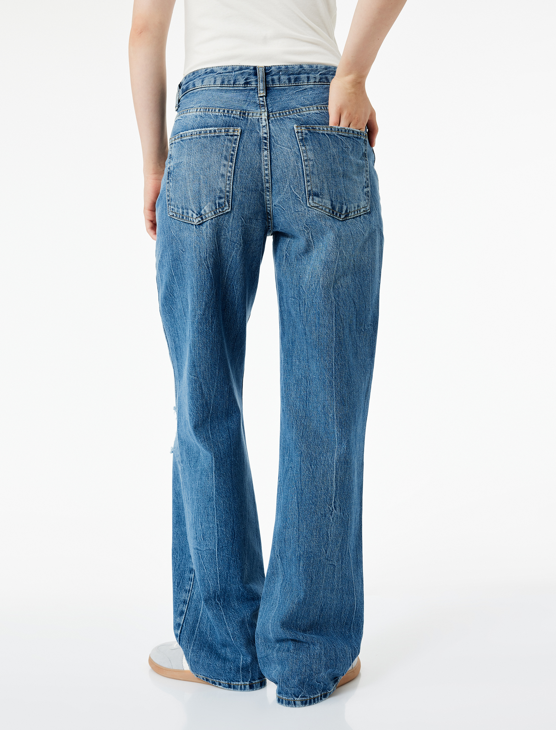   Yıpratılmış Pamuklu Düz Paça Straight Fit Jean Pantolon  - Straight Jeans