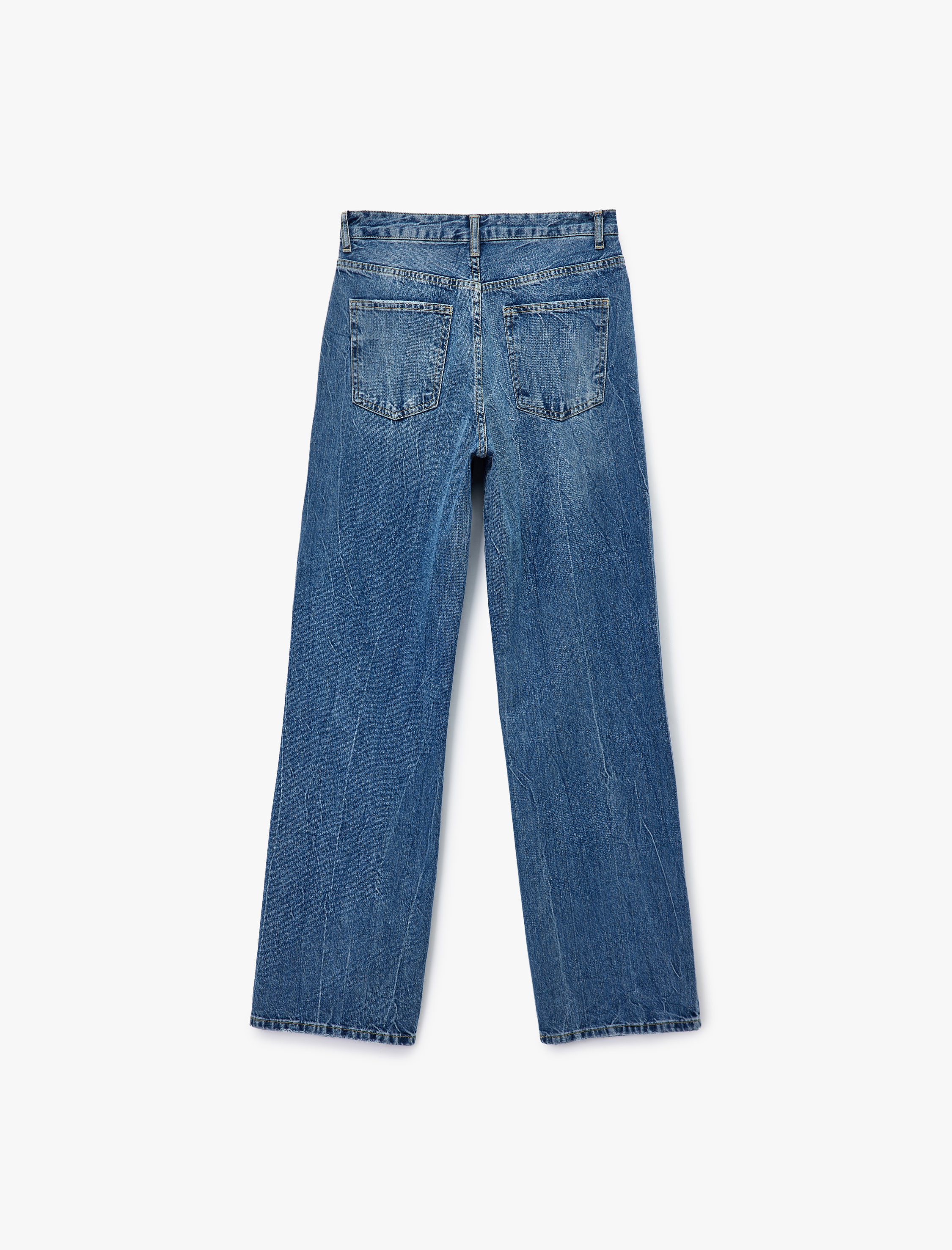   Yıpratılmış Pamuklu Düz Paça Straight Fit Jean Pantolon  - Straight Jeans