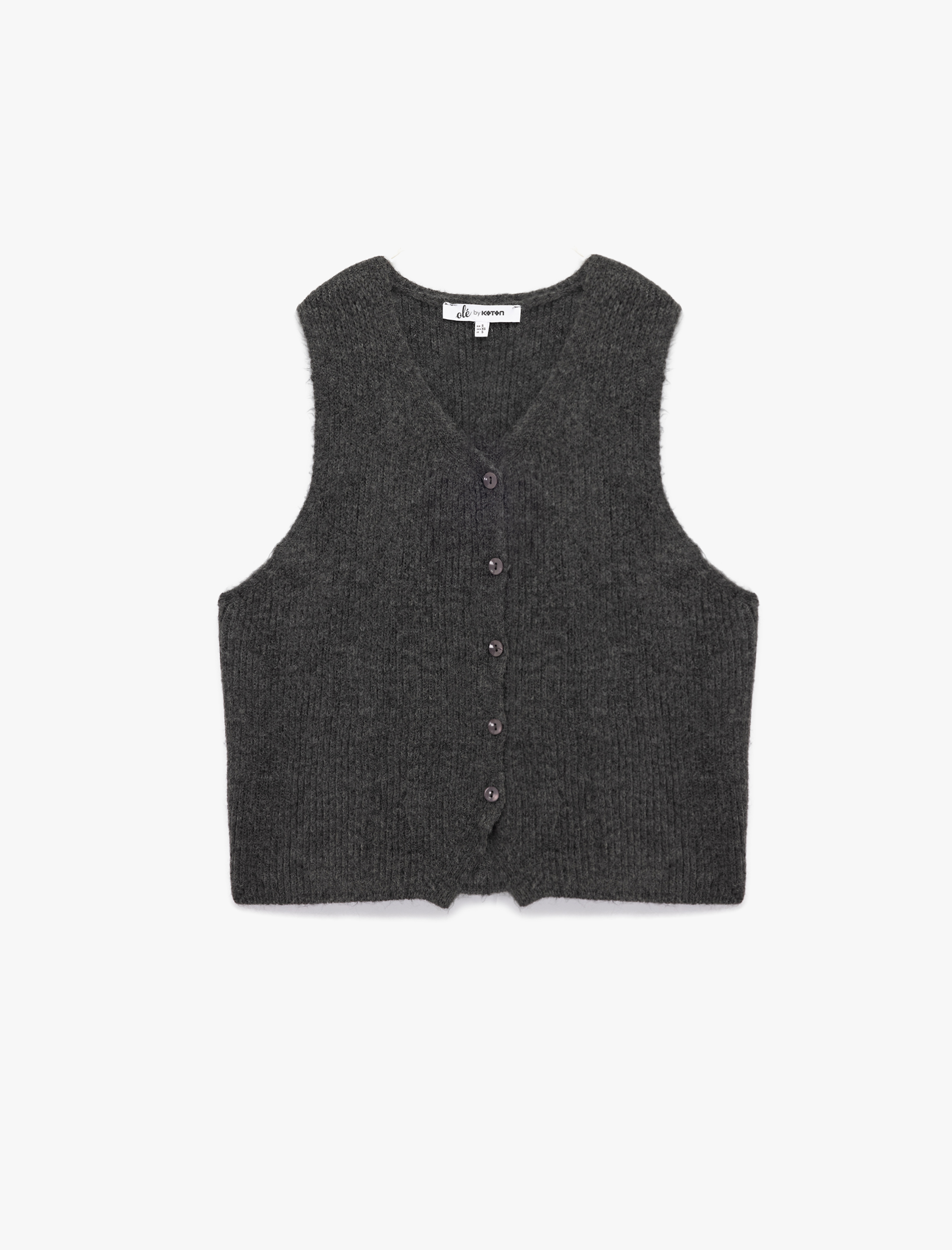   Crop V Yaka Kolsuz Düğmeli Basic Triko Yelek