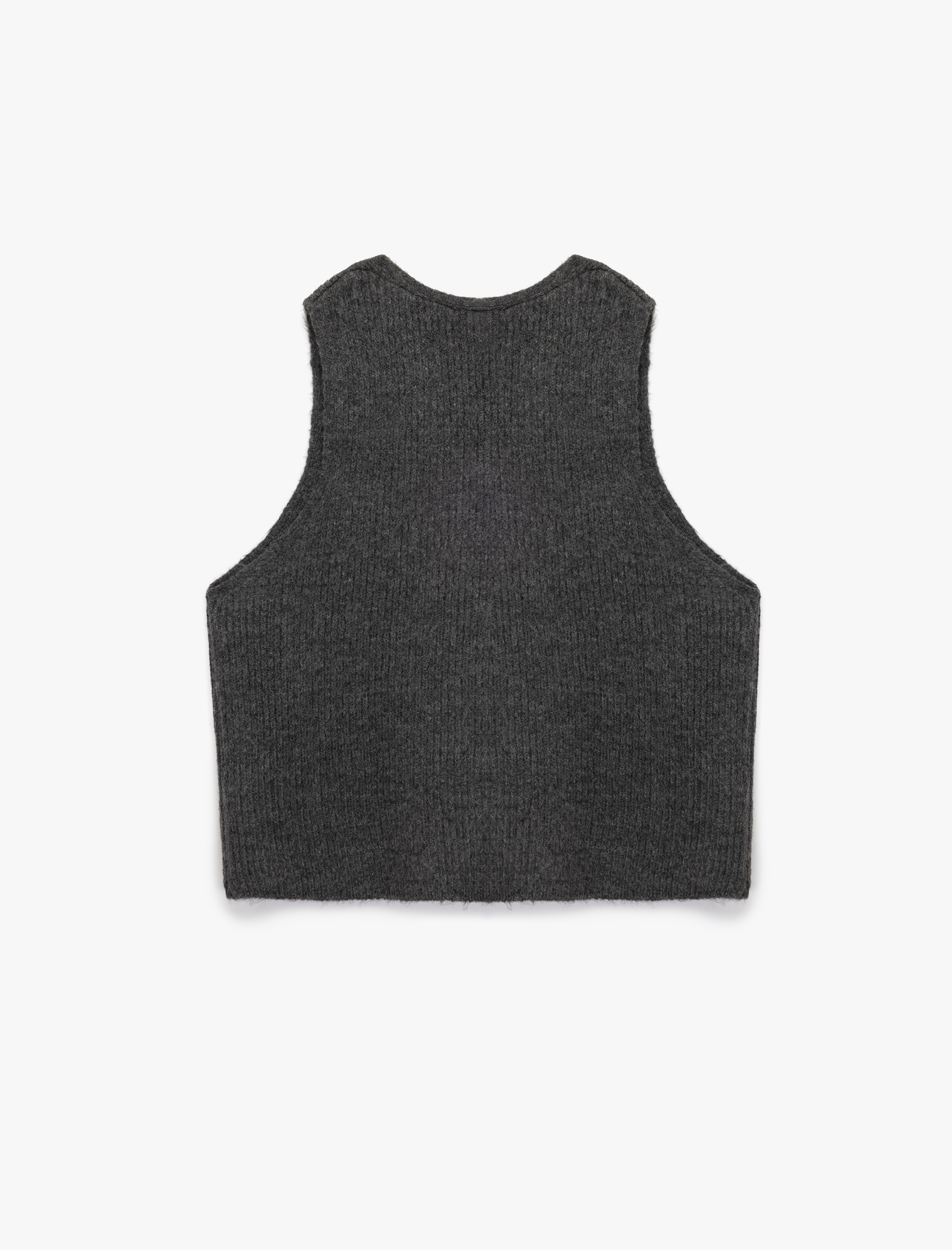   Crop V Yaka Kolsuz Düğmeli Basic Triko Yelek