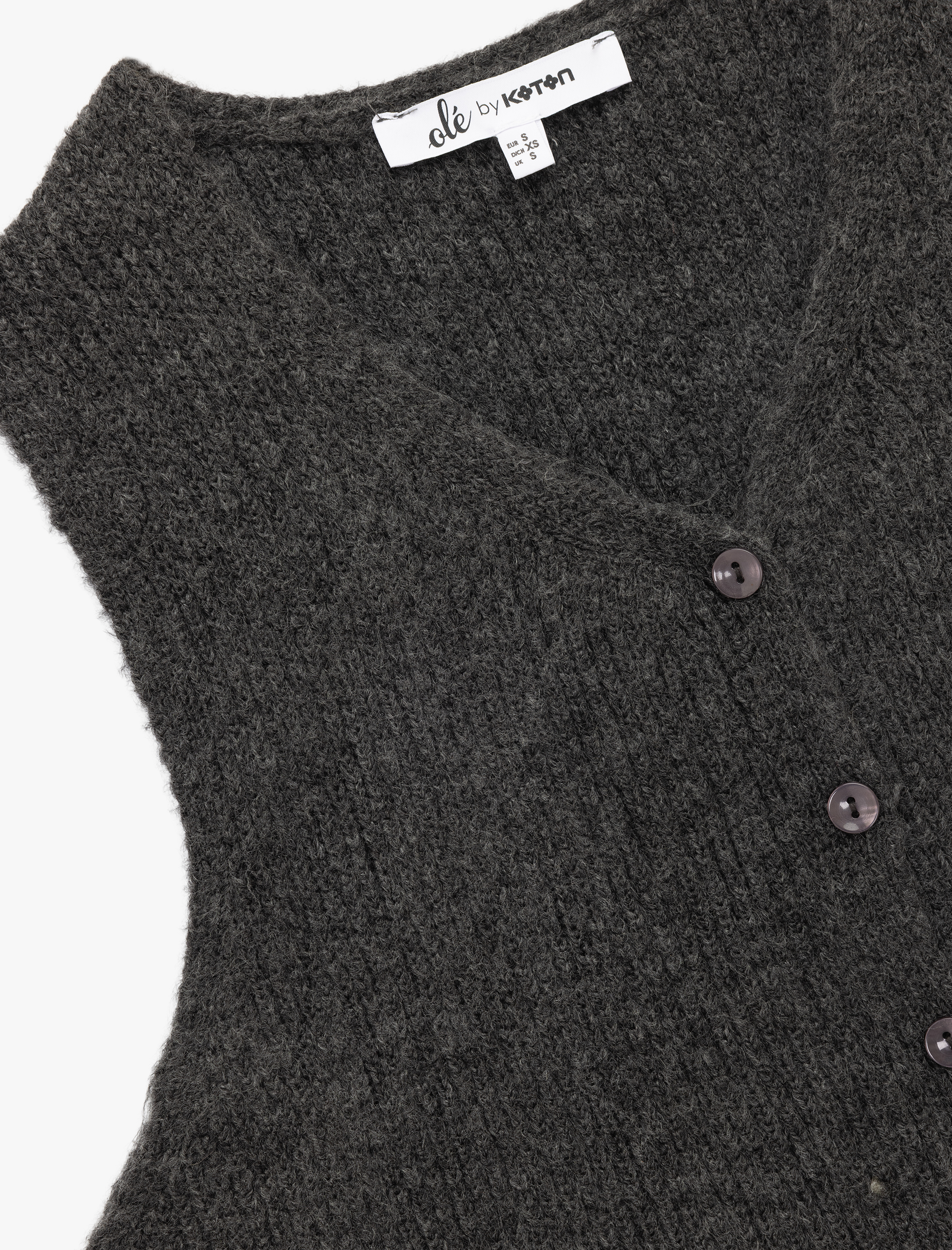   Crop V Yaka Kolsuz Düğmeli Basic Triko Yelek