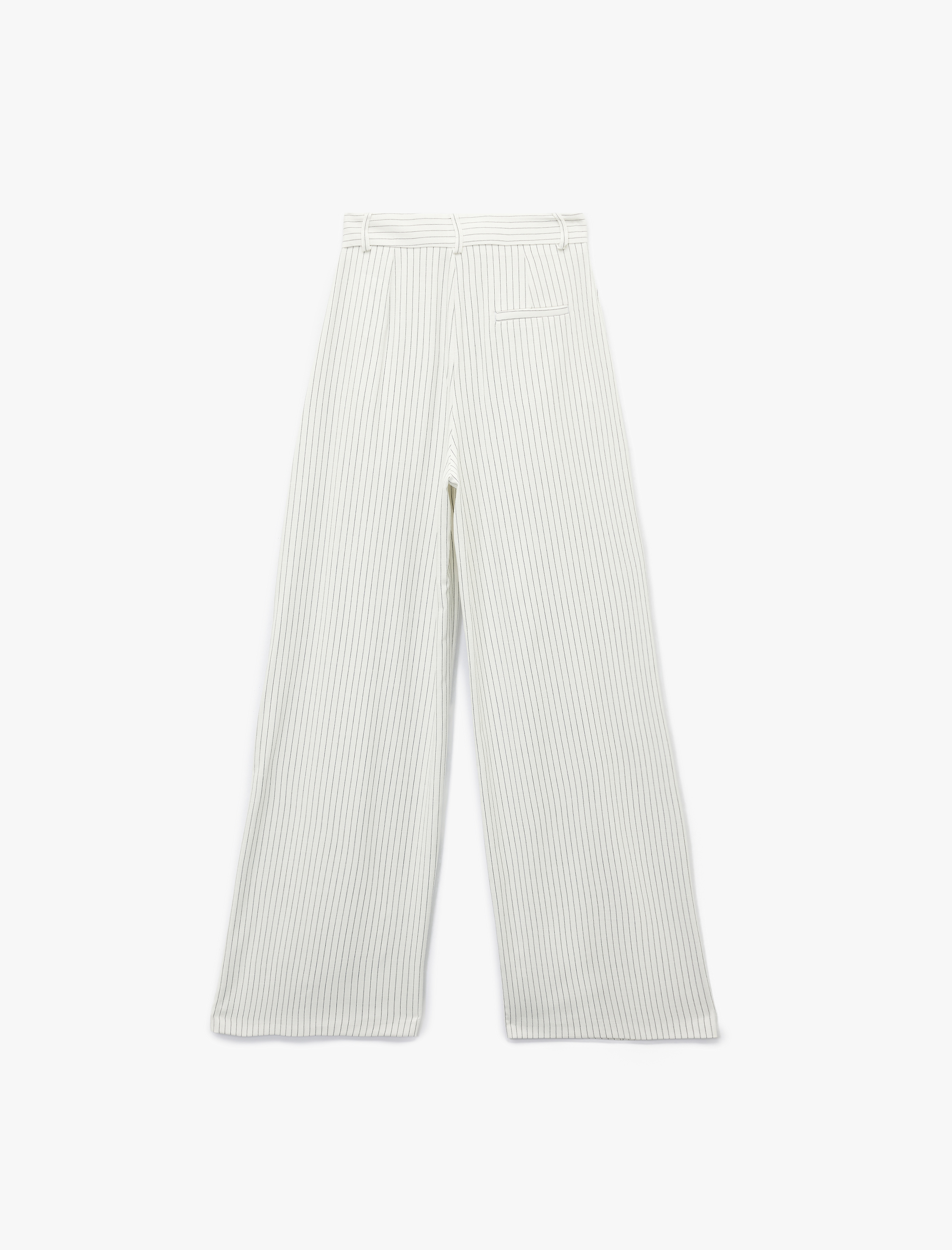   Cepli Pile Detaylı Çizgili Yüksek Bel Palazzo Pantolon