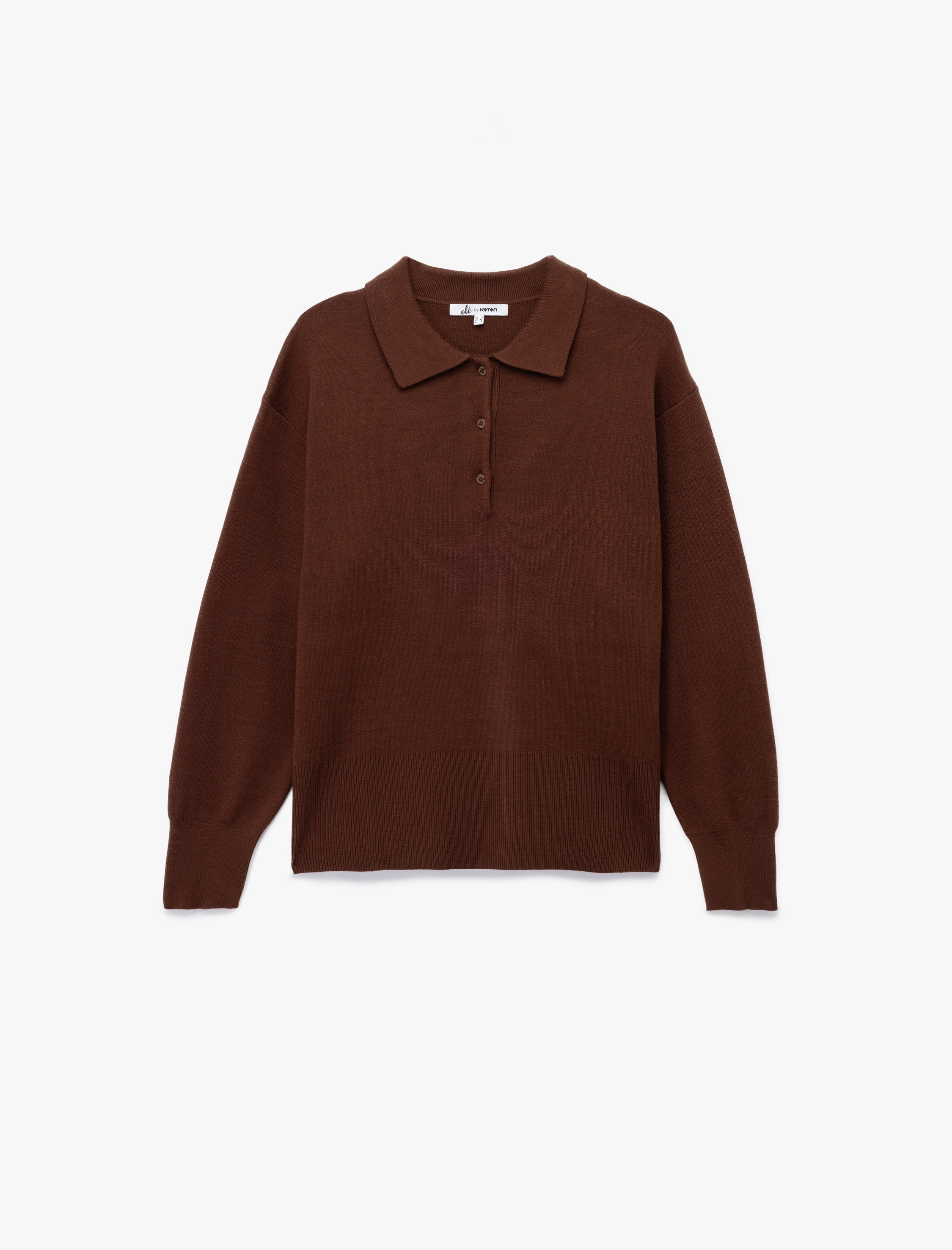   Uzun Kollu Düğme Detaylı Basic Polo Yaka Triko Kazak