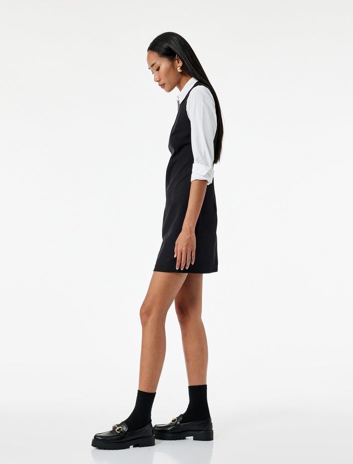  Slim Fit Kontrast Detaylı Uzun Kollu Gömlek Yaka Jile Elbise