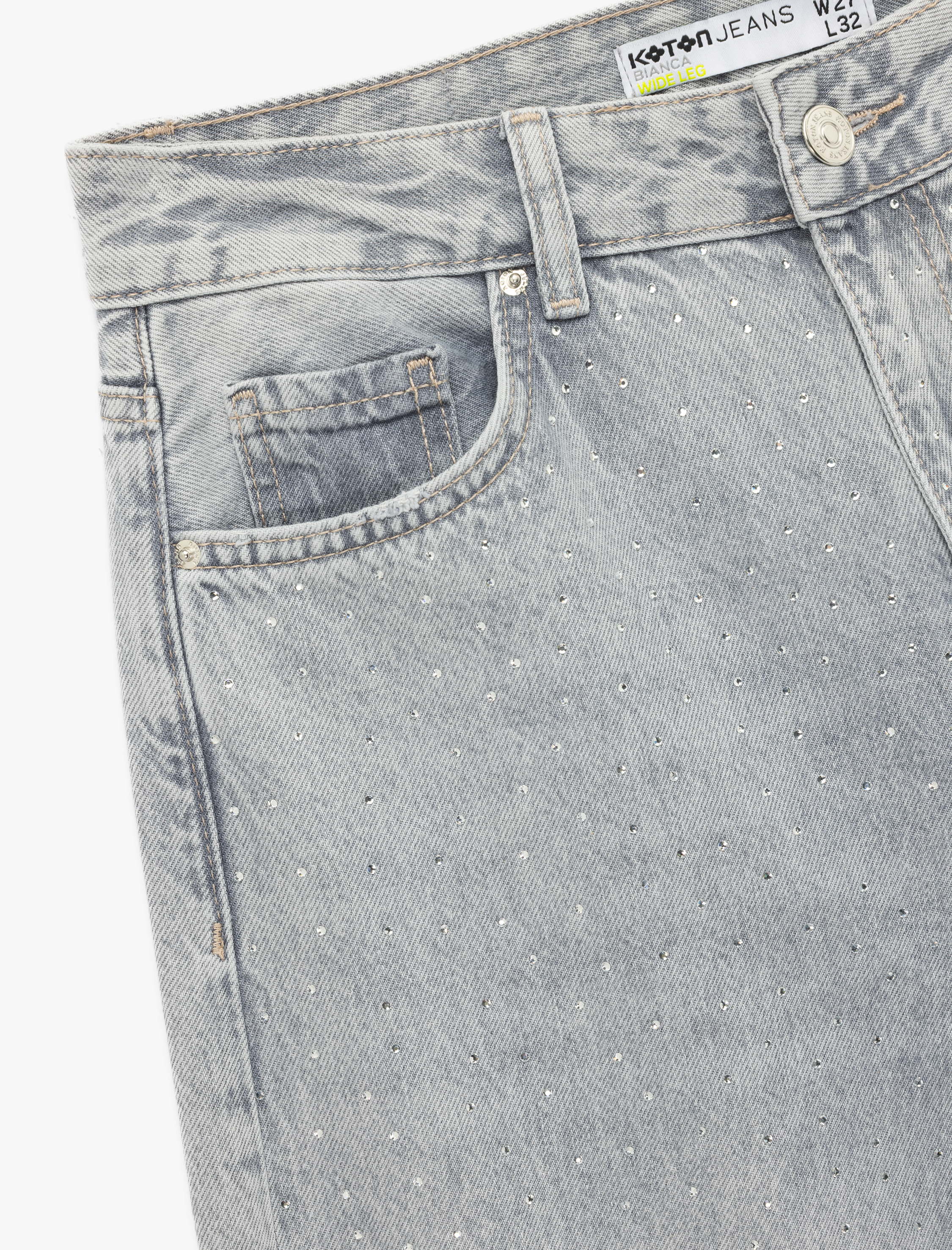   Taş Detaylı Geniş Paça Denim Pantolon - Bianca Wide Leg Jeans