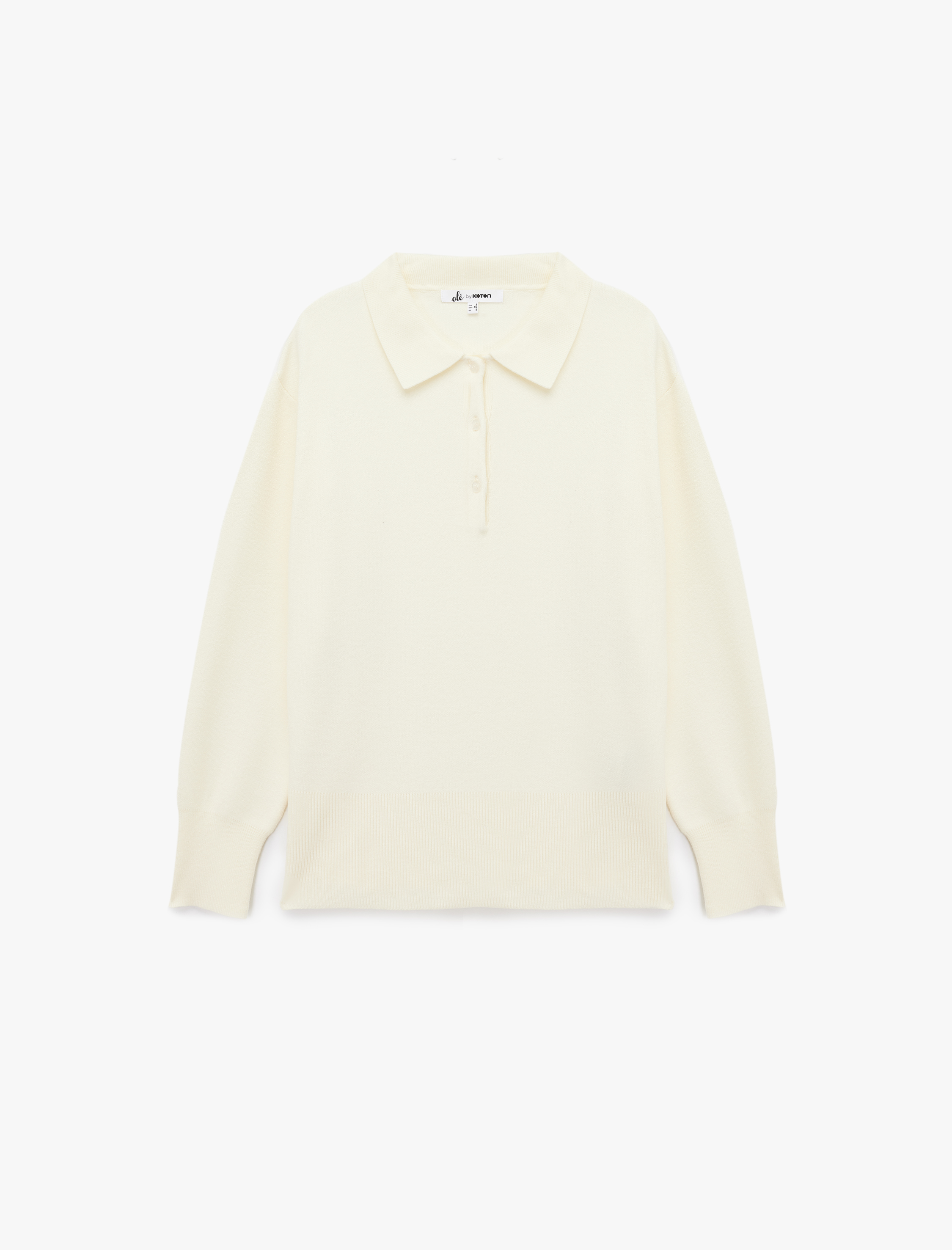   Uzun Kollu Düğme Detaylı Basic Polo Yaka Triko Kazak