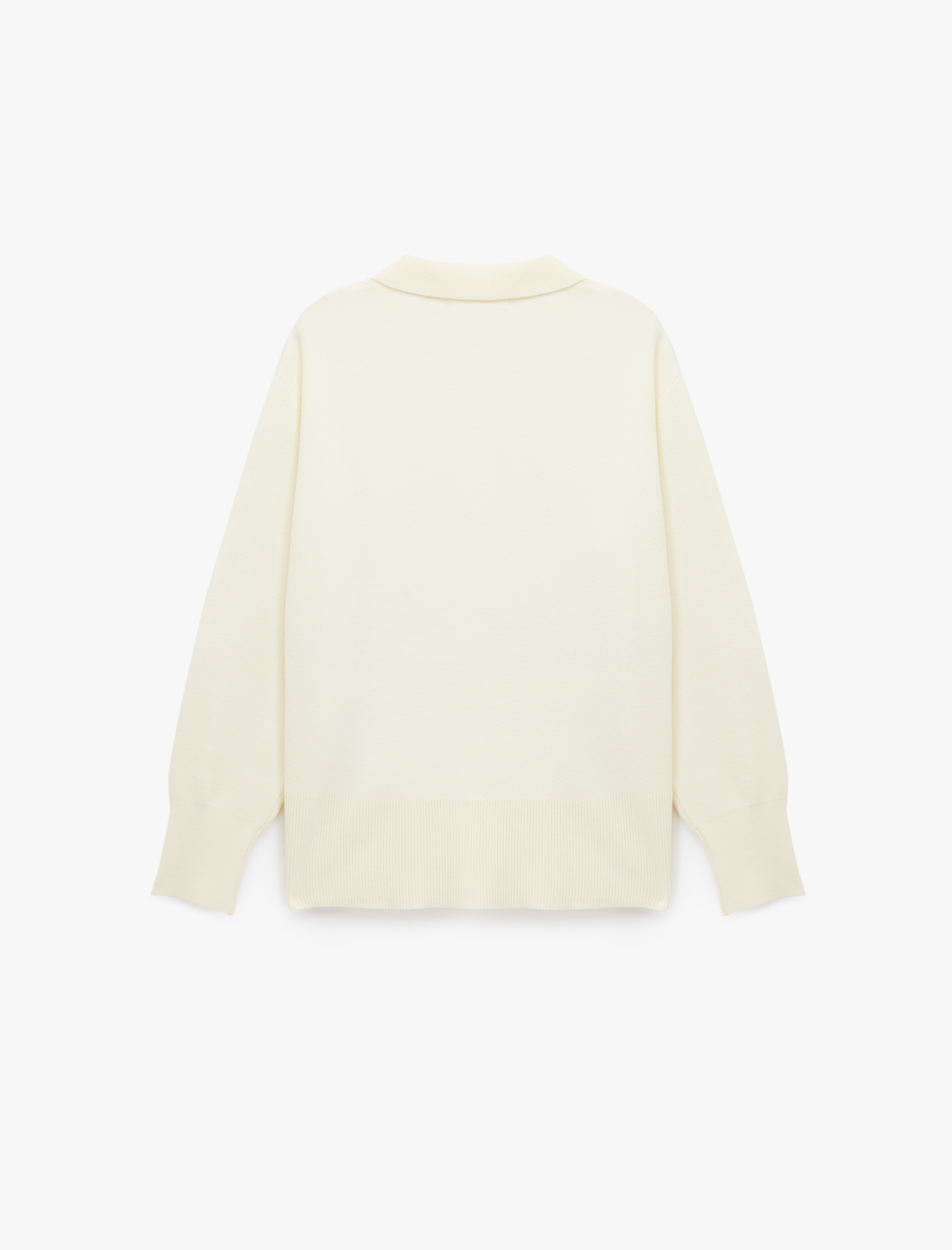   Uzun Kollu Düğme Detaylı Basic Polo Yaka Triko Kazak