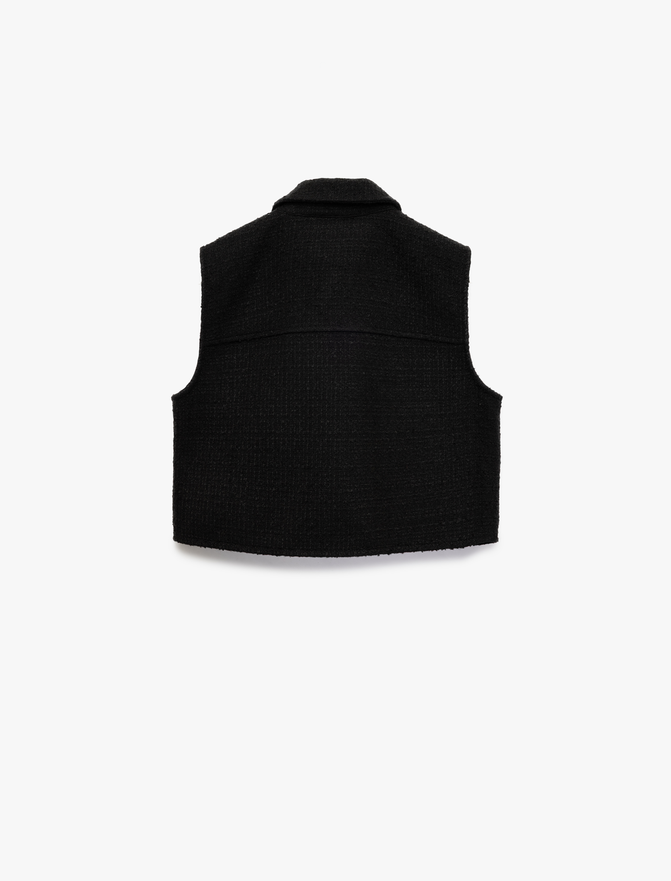   Düğmeli Cepli Kolsuz Gömlek Yaka Tüvit Crop Yelek