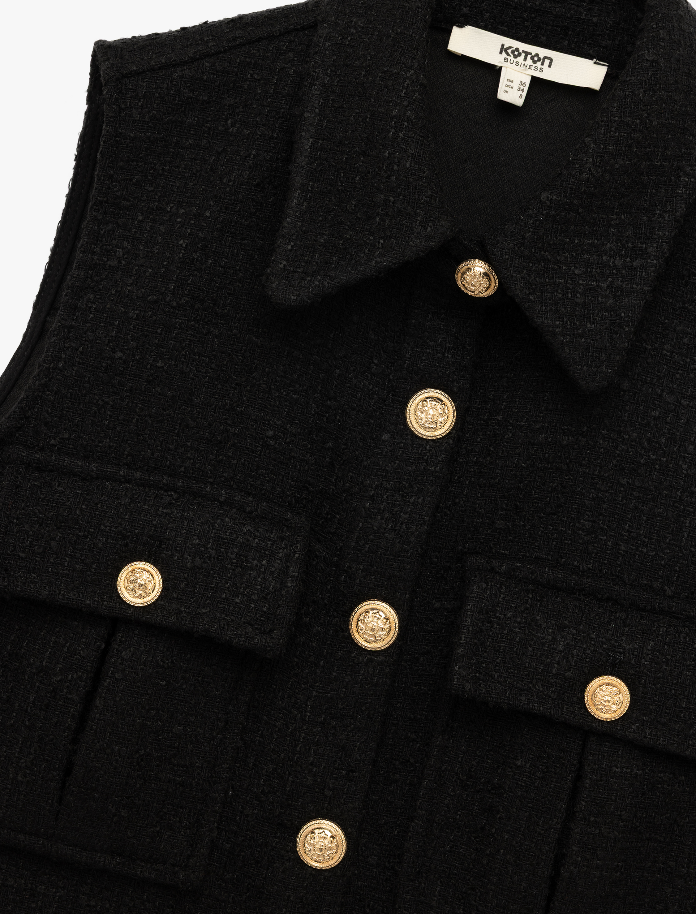   Düğmeli Cepli Kolsuz Gömlek Yaka Tüvit Crop Yelek