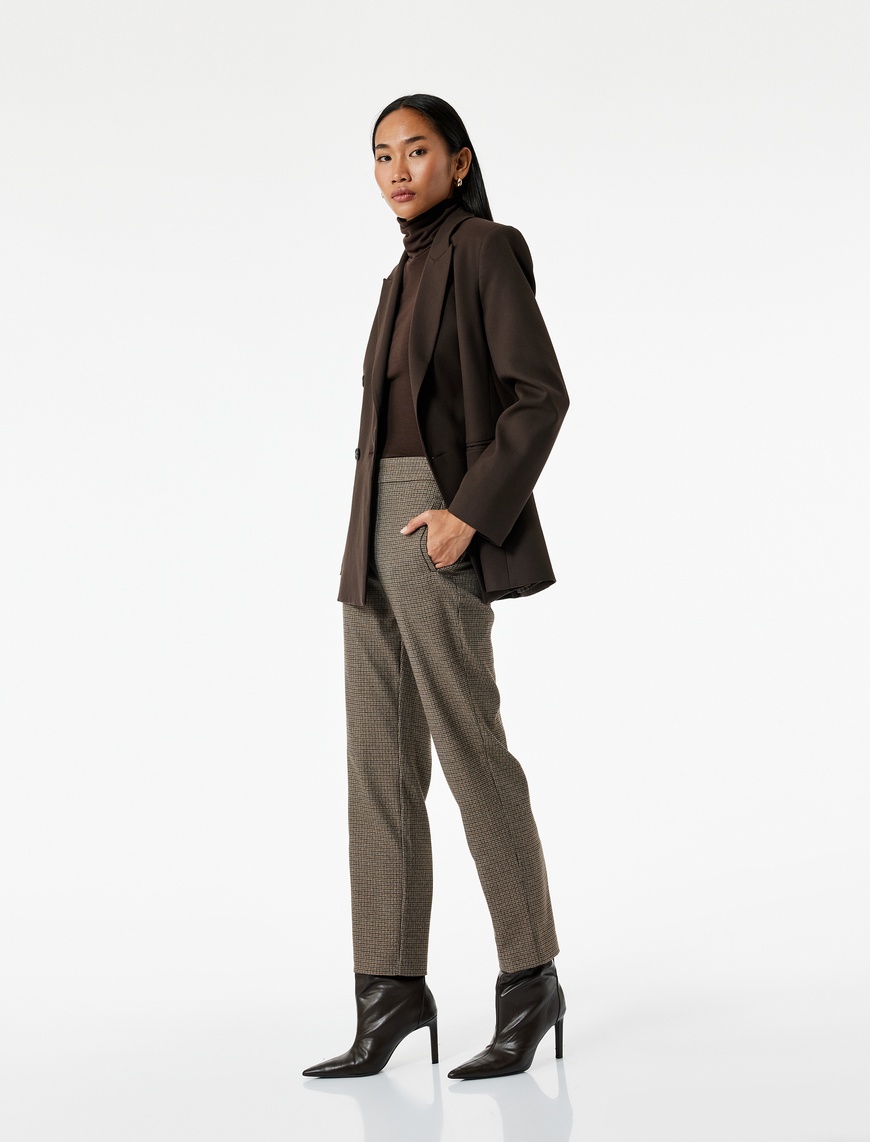   Regular Fit Normal Bel Ekose Cigarette Pantolon