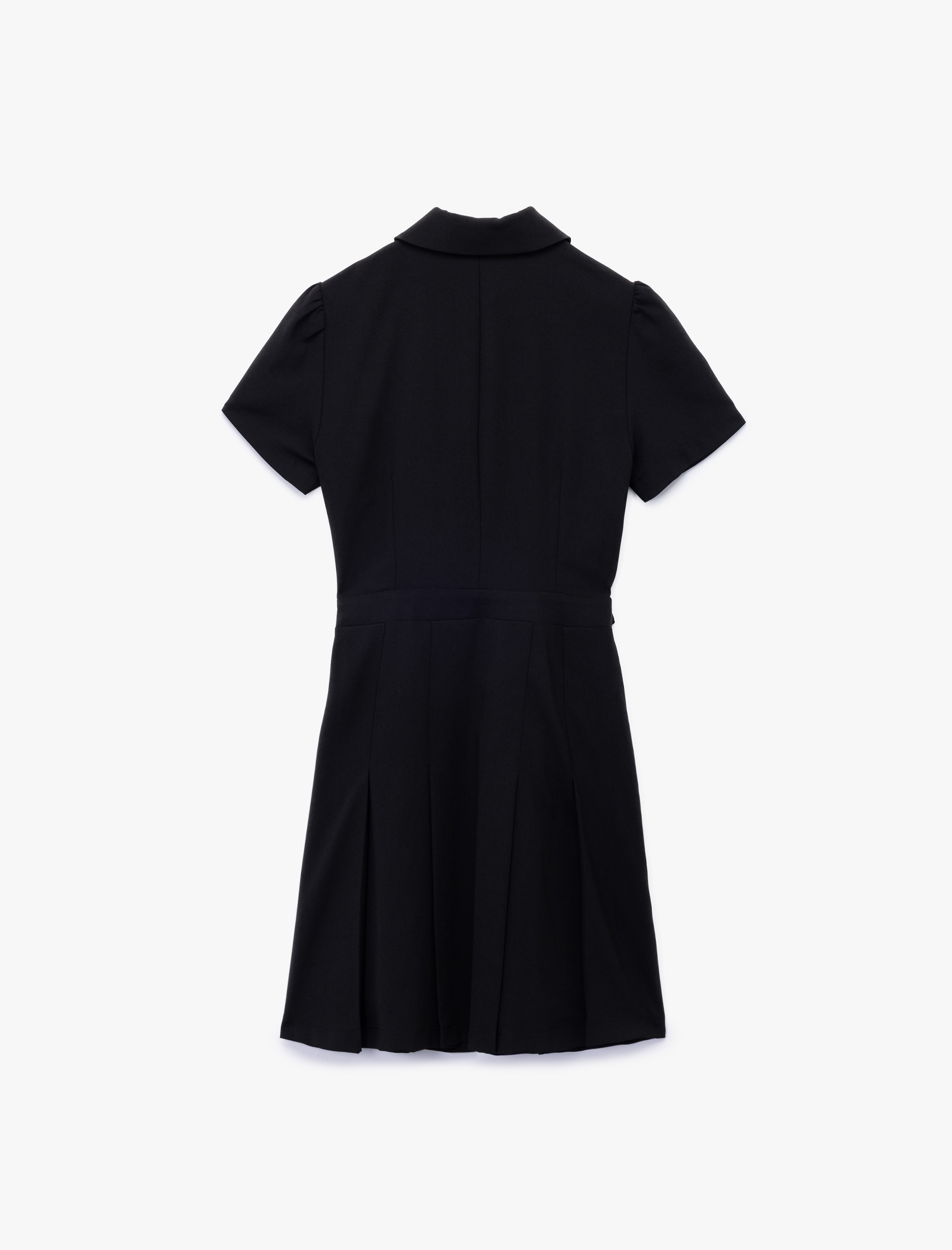   Metal Aksesuarlı Düğmeli Kısa Kollu Polo Yaka Pileli Mini Elbise