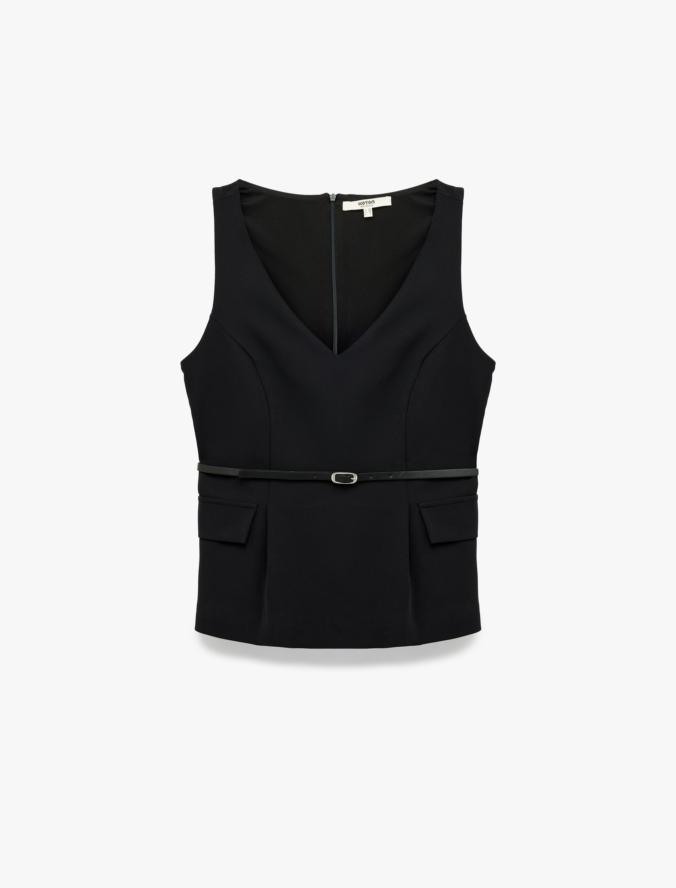   Kolsuz V Yaka Kemer Detaylı Bluz