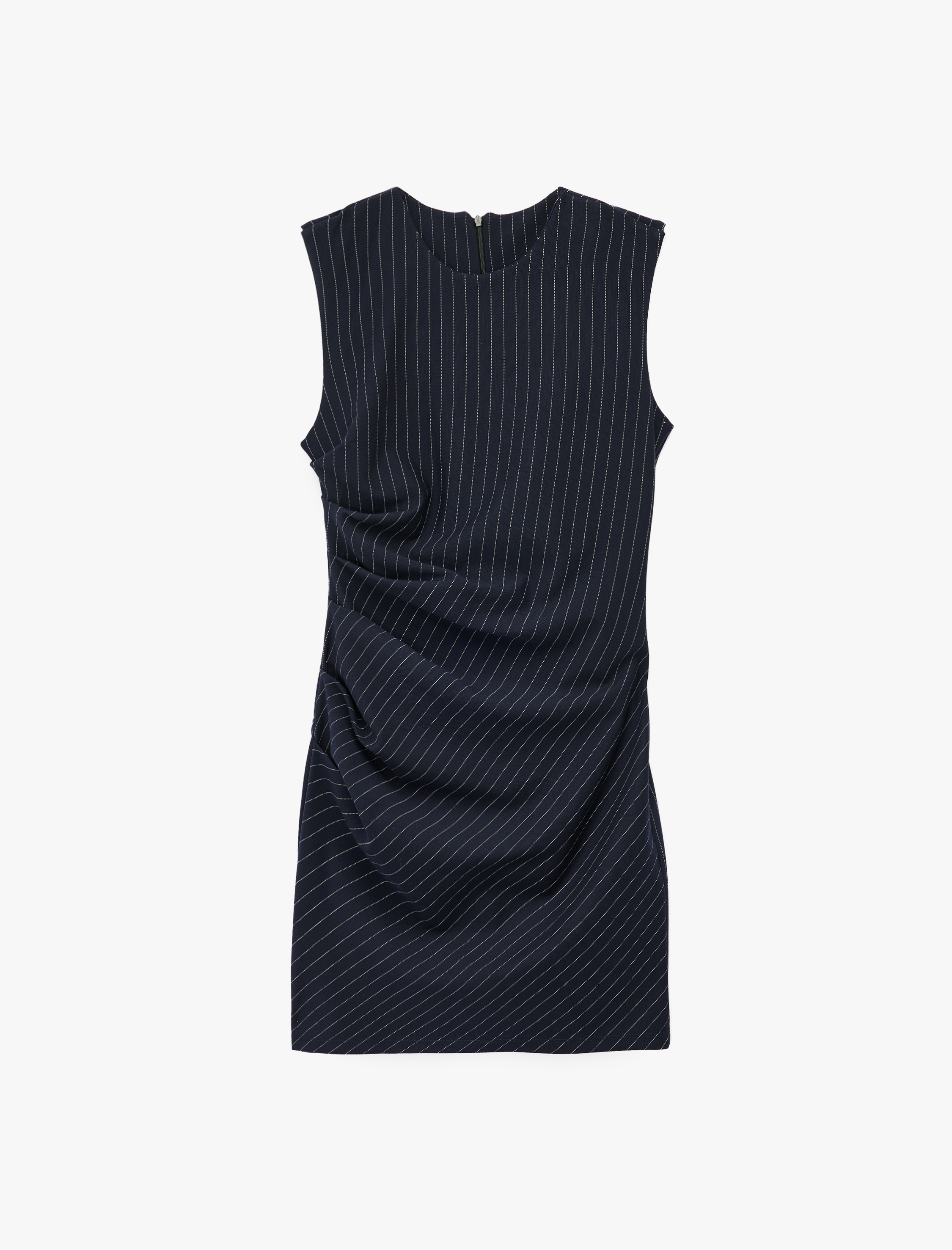   Slim Fit Bisiklet Yaka Drapeli Kolsuz Mini Elbise