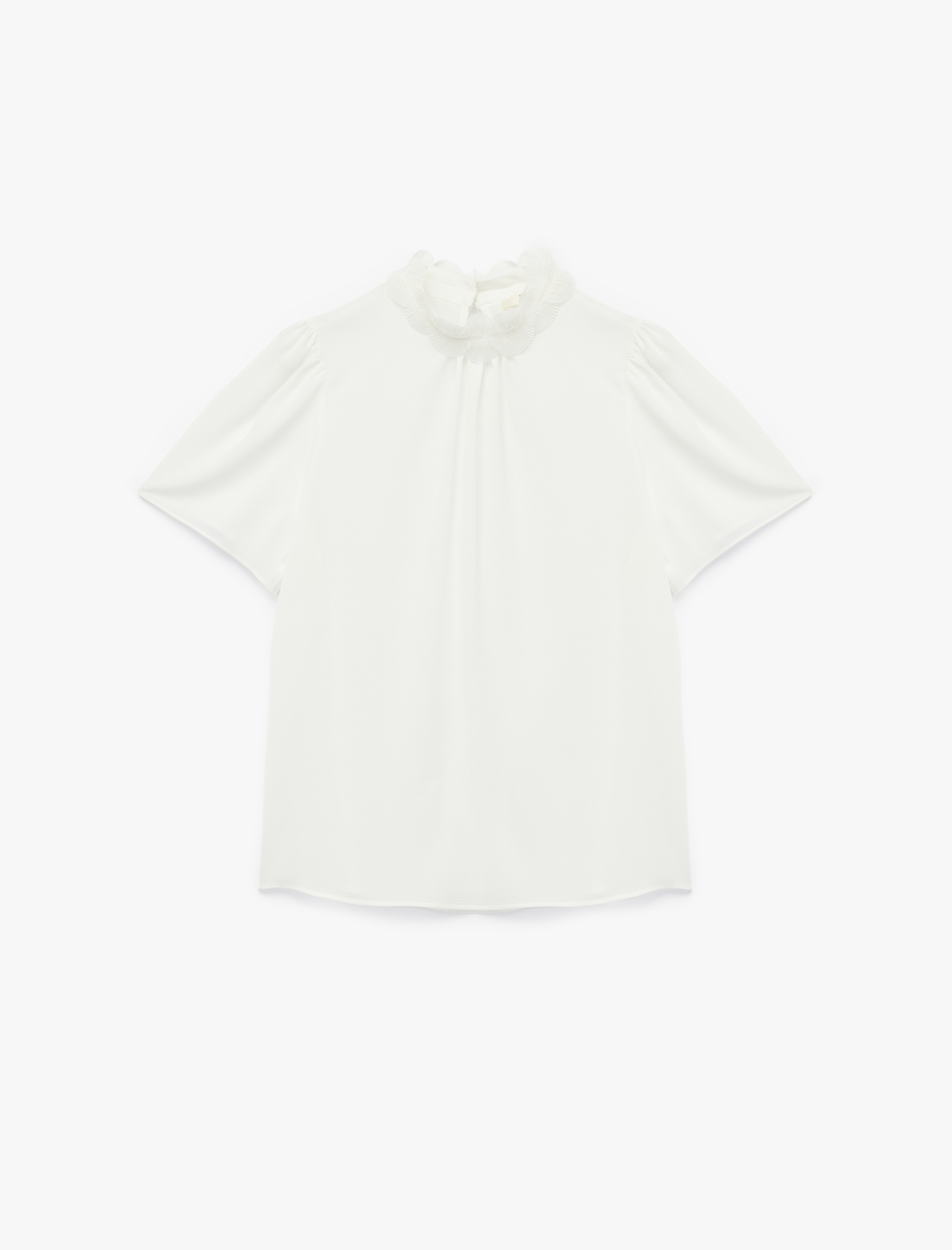   Fırfırlı Dik Yaka Kısa Kollu Bluz