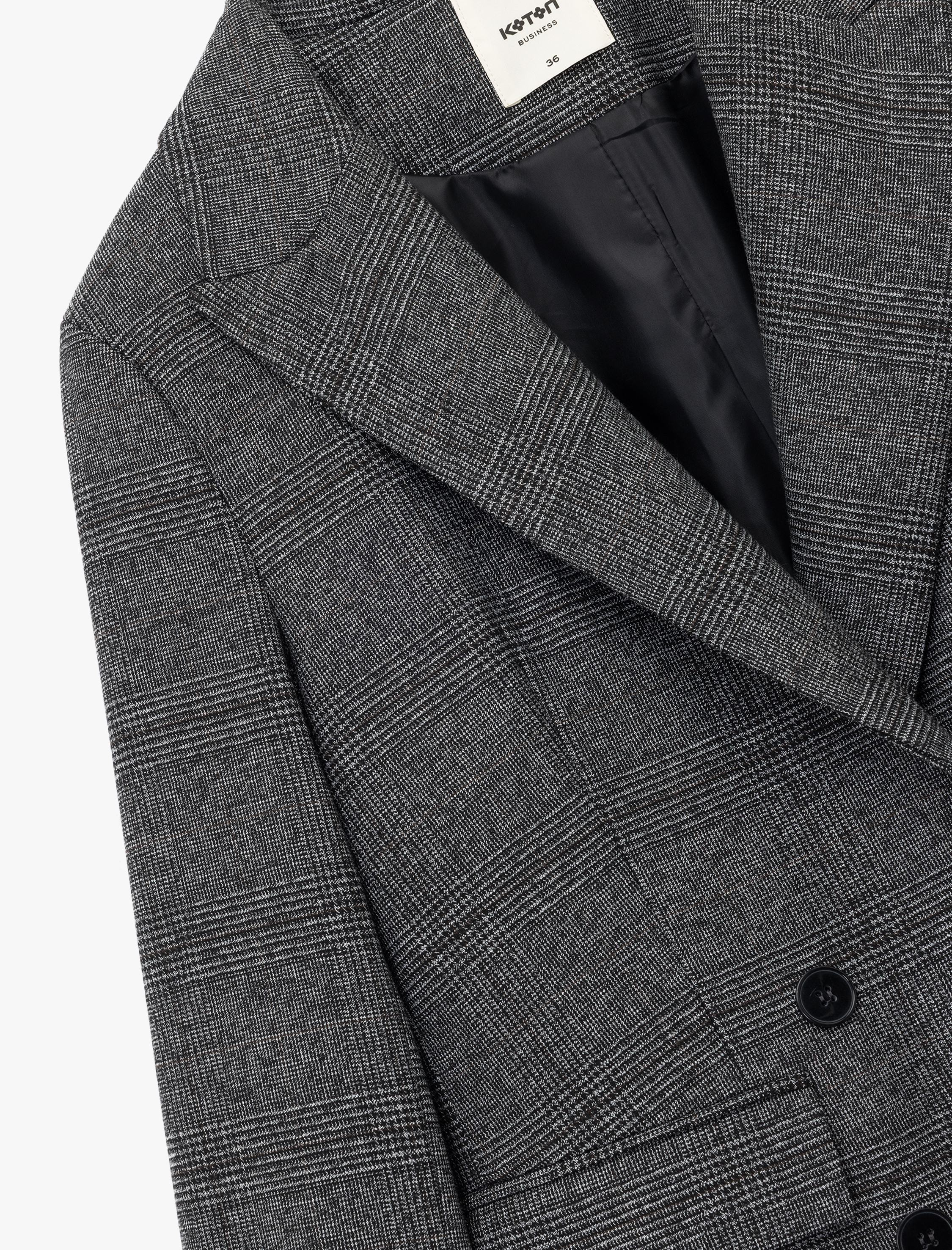   Uzun Kollu Cepli Kruvaze Ekose Blazer Ceket