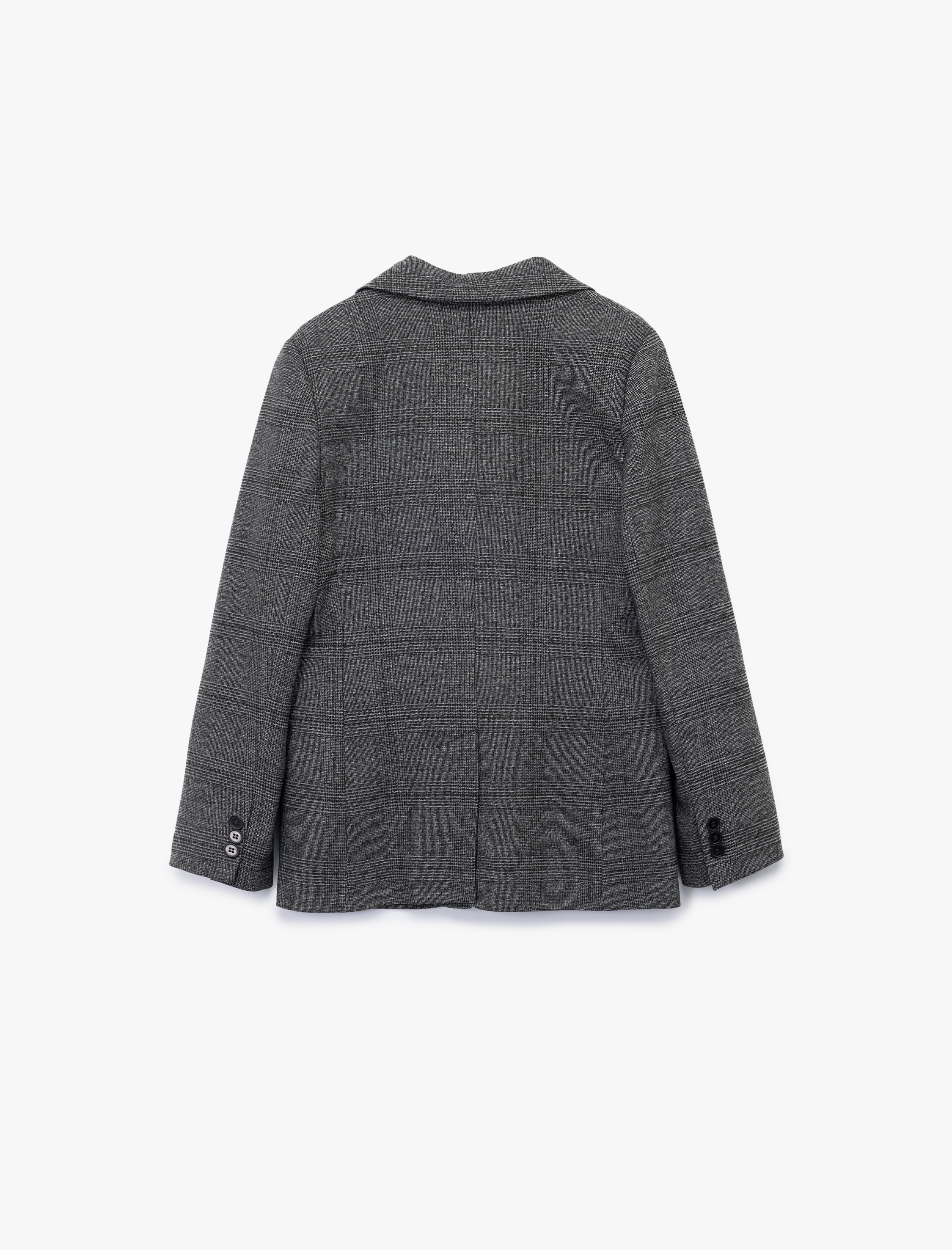   Uzun Kollu Cepli Kruvaze Ekose Blazer Ceket