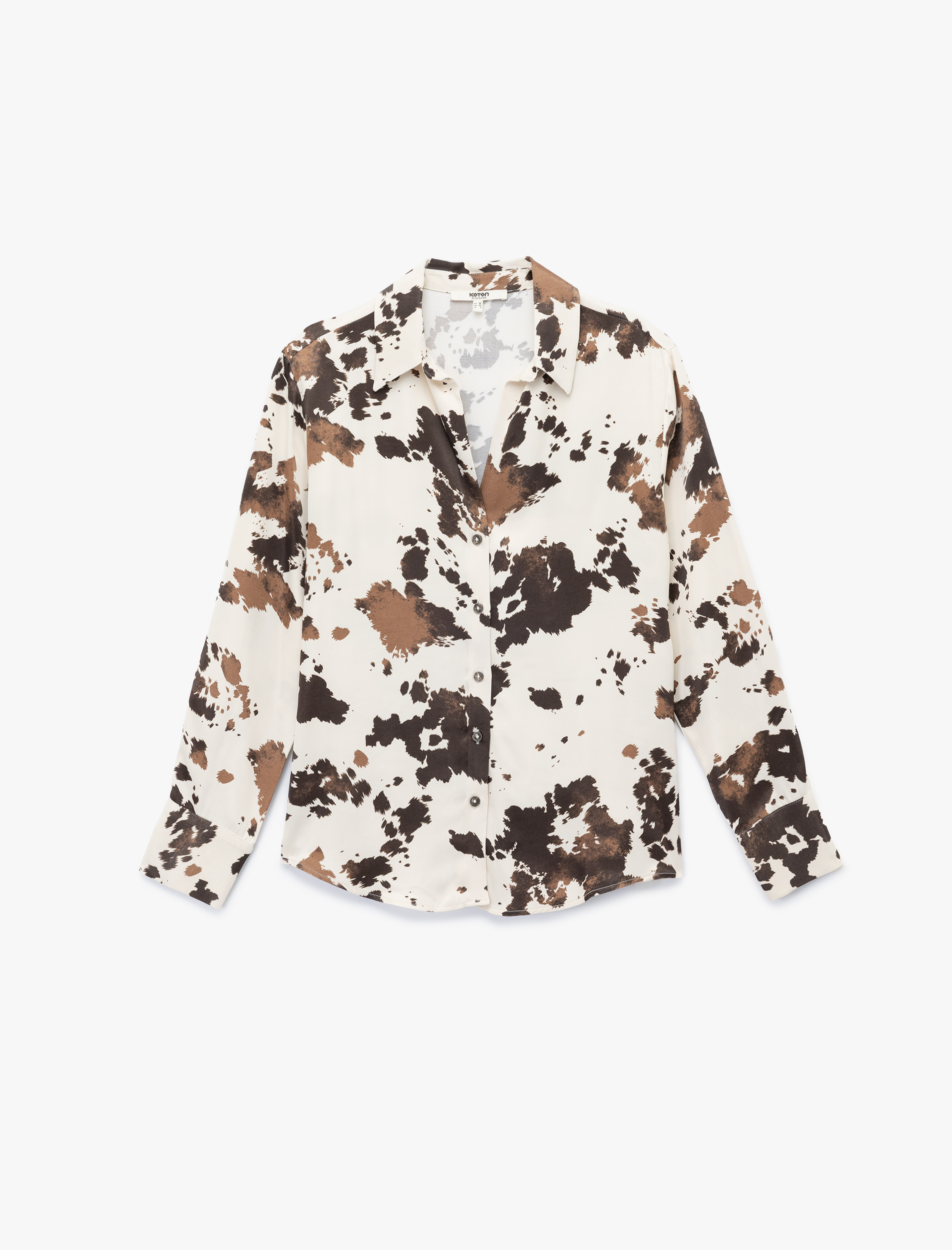   Viskon Kumaş Uzun Kollu Desenli Saten Gömlek