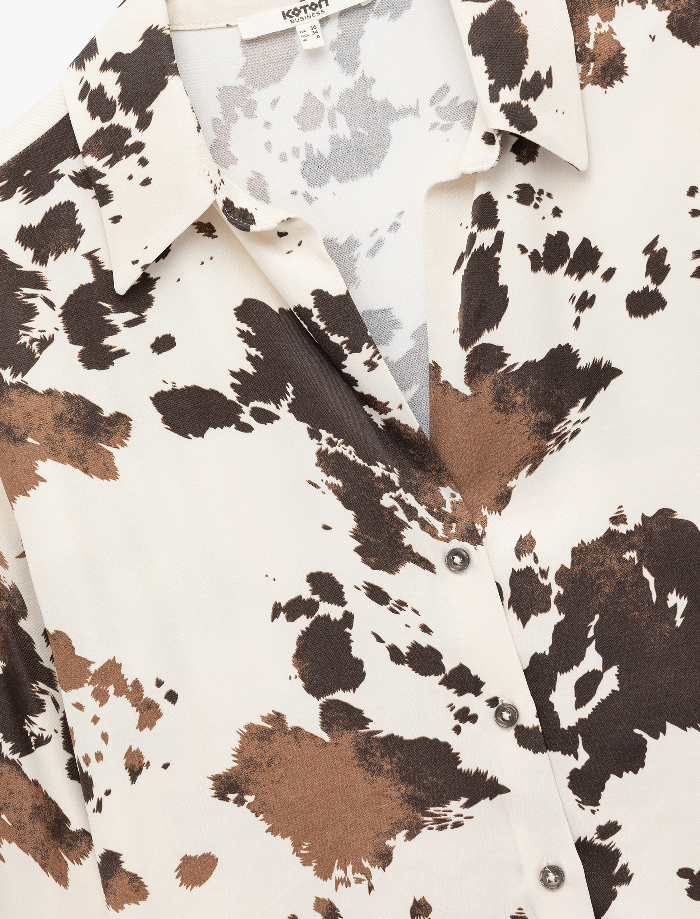   Viskon Kumaş Uzun Kollu Desenli Saten Gömlek