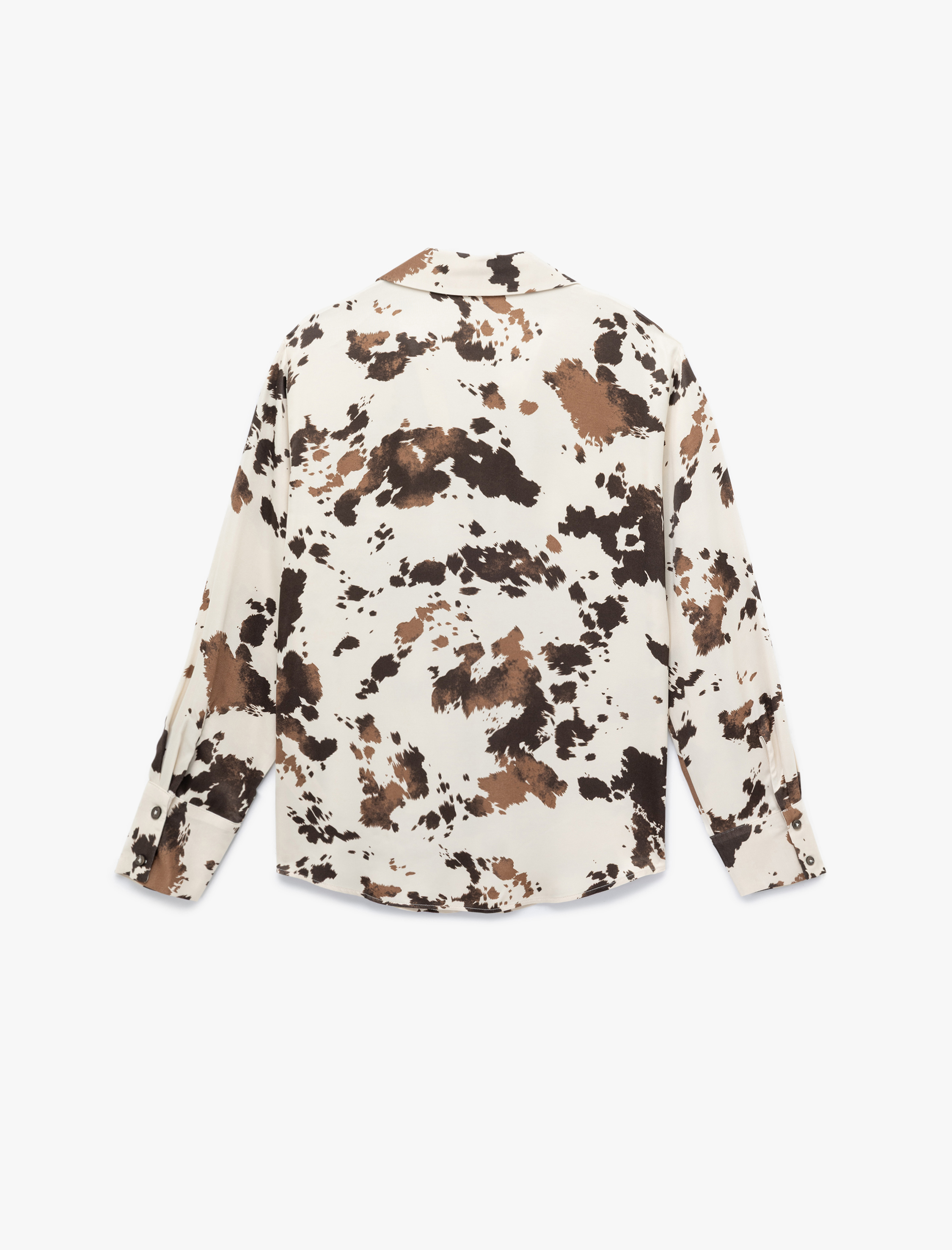   Viskon Kumaş Uzun Kollu Desenli Saten Gömlek