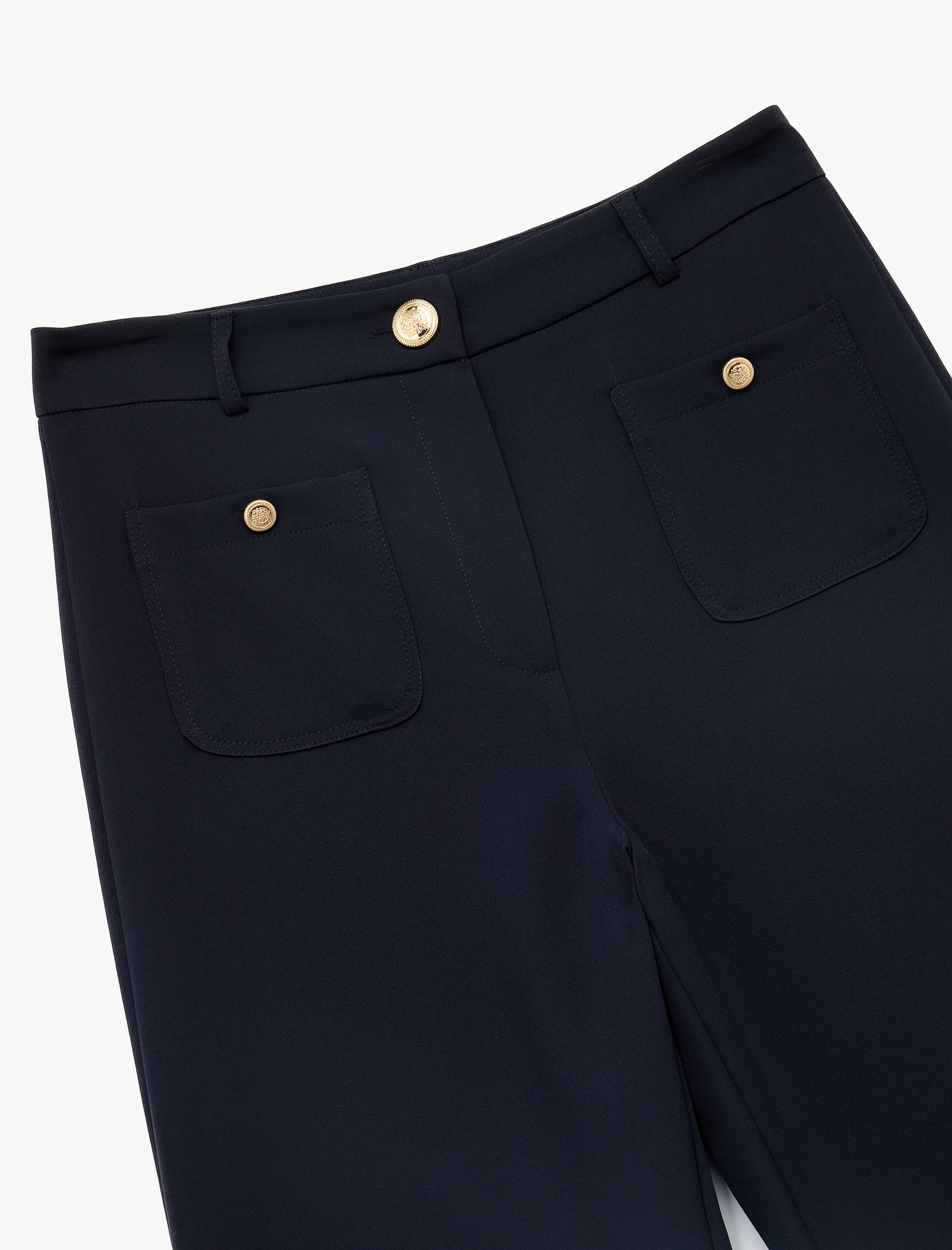   Düğme Detaylı Aplike Cepli Düz Bol Paça Kumaş Pantolon